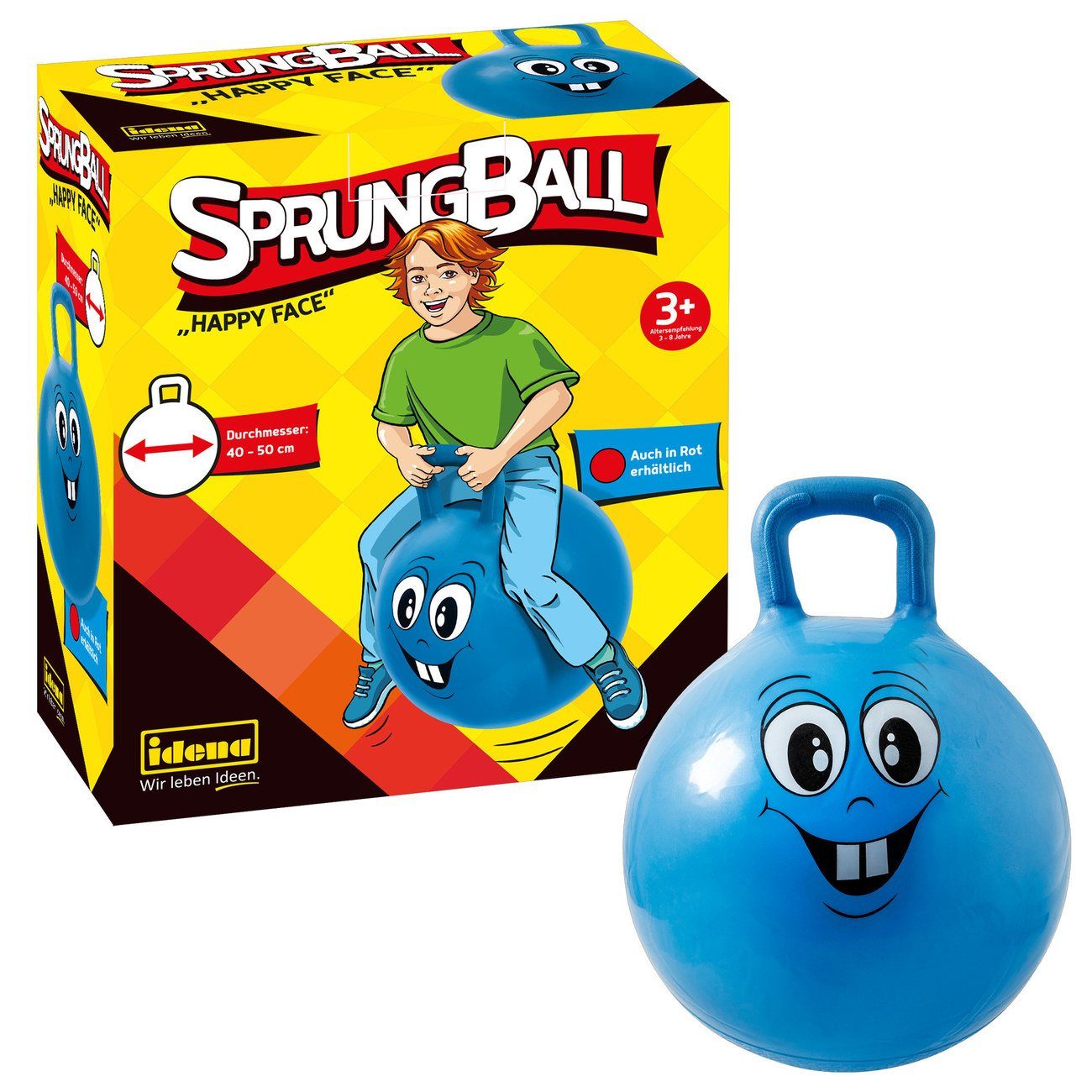 Idena Hüpfball Idena Sprungball "Happy Face" blau ø 40 cm - 50 cm Hüpfball Springball | Hüpfbälle
