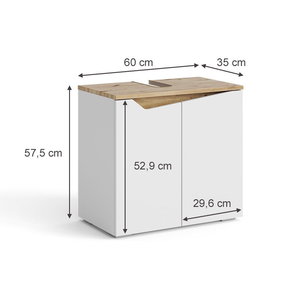 Vicco Waschbeckenunterschrank Marelle, Weiß/Artisan-Eiche, 60 x 57.5 cm mit 2 Türen (1-St) – Bild 3 von 5