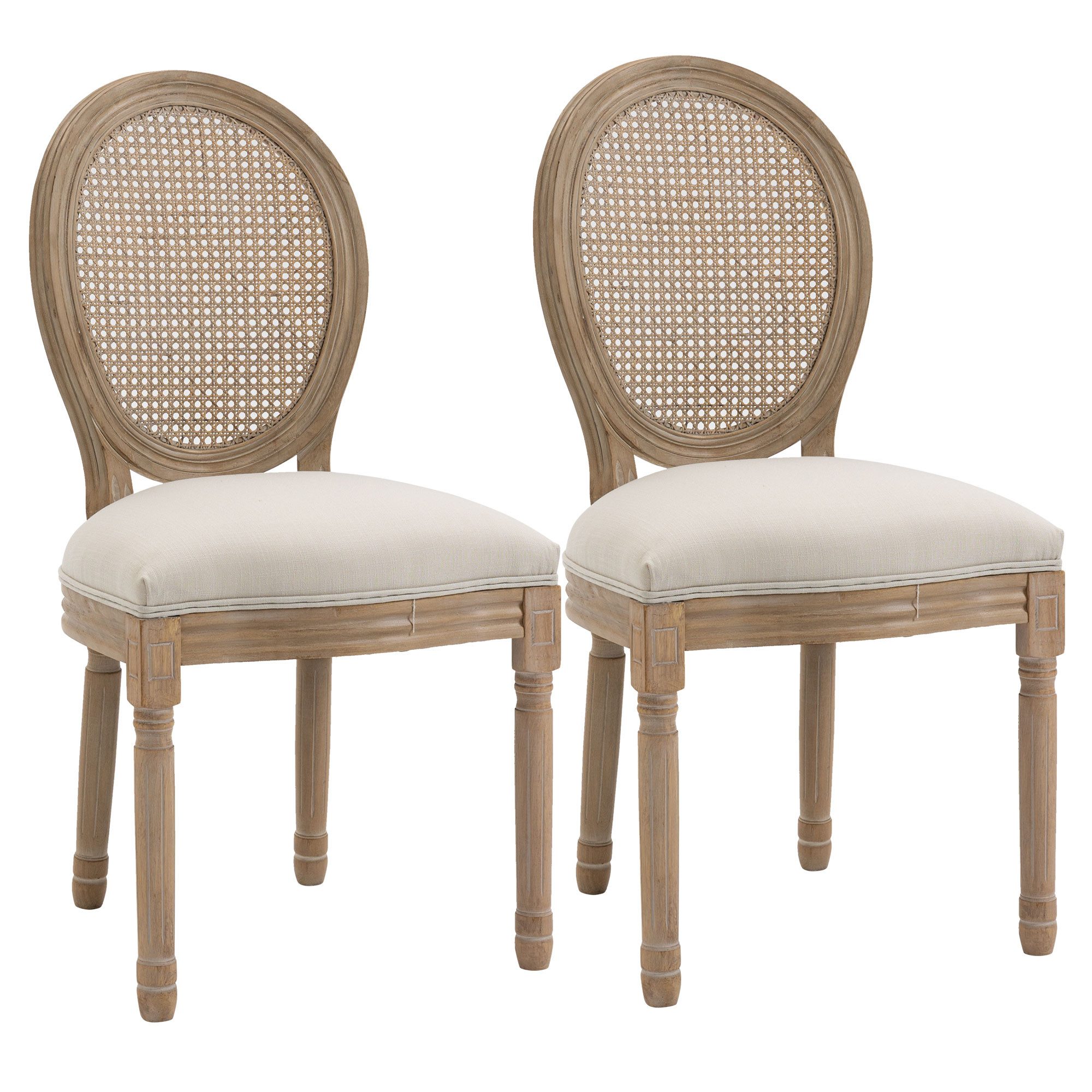 HOMCOM Esszimmerstuhl Küchenstuhl mit Rattan-Rückenlehne, Leinenoptik, Sessel, Stühle (Gepolsterter Polsterstuhl, 2 St), im Französischen Stil, für Wohnzimmer,  – Bild 2 von 5