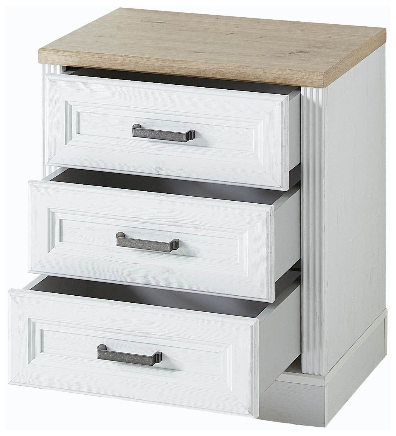 Innostyle Schubkastenkommode Rollcontainer JASMIN mit 3 Schubkästen Pinie weiß Nachbildung