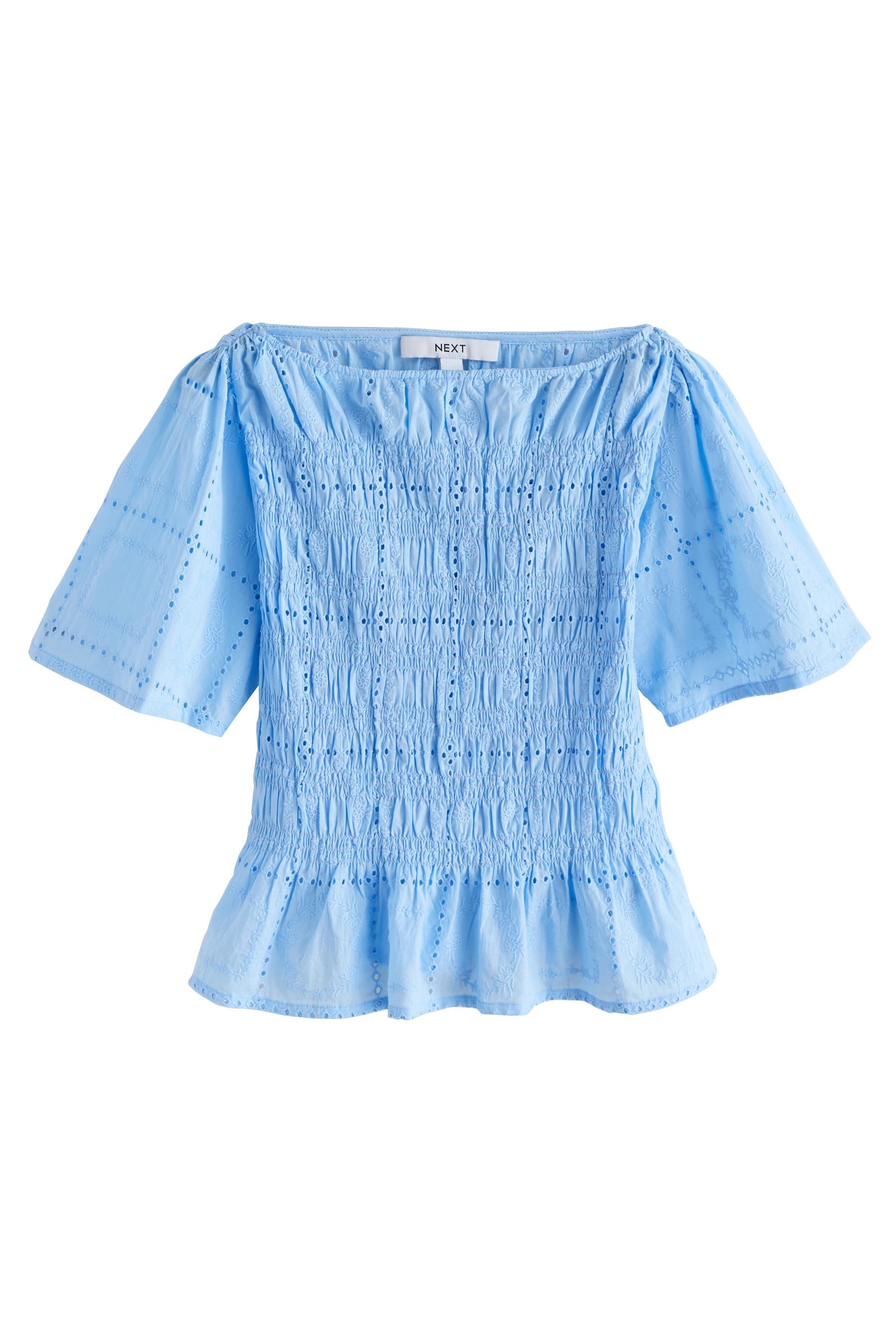 Next Kurzarmbluse Gesmoktes Kurzarmoberteil mit Kerbausschnitt (1-tlg) günstig online kaufen