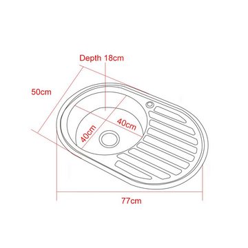 Mucola Edelstahlspüle Einbauspüle 77x50CM rund aus Edelstahl Ablage - links Spülbecken spüle, oval, (Stück), Anti-Kondensbeschichtung