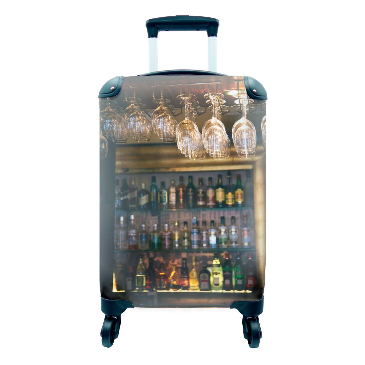 MuchoWow Handgepäckkoffer Hängende Gläser in einer Bar, 4 Rollen, Reisetasche mit rollen, Handgepäck für Ferien, Trolley, Reisekoffer | Handgepäck-Koffer