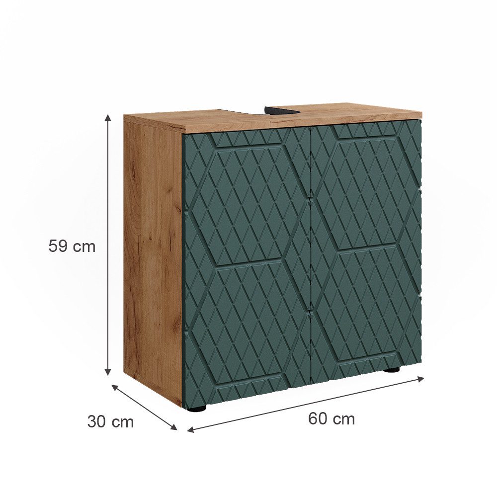 Vicco Waschbeckenunterschrank Irma, Goldkraft Eiche/Grün, 60 x 59 cm (1-St)