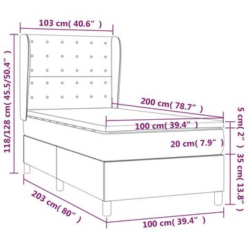 vidaXL Bettgestell Boxspringbett mit Matratze Dunkelgrün 100x200 cm Samt Bett Bettgestell