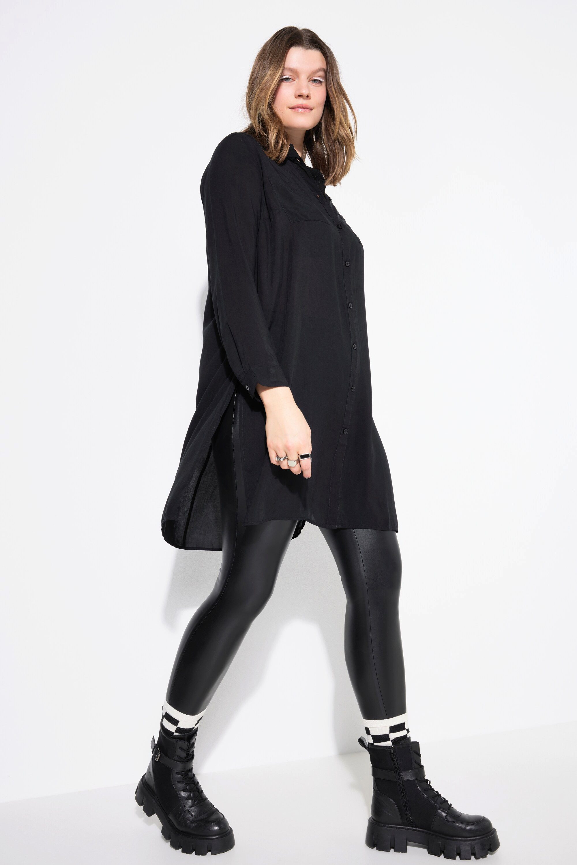 Longbluse Long-Hemdbluse Boxy Fit Modal Hemdkragen Langarm