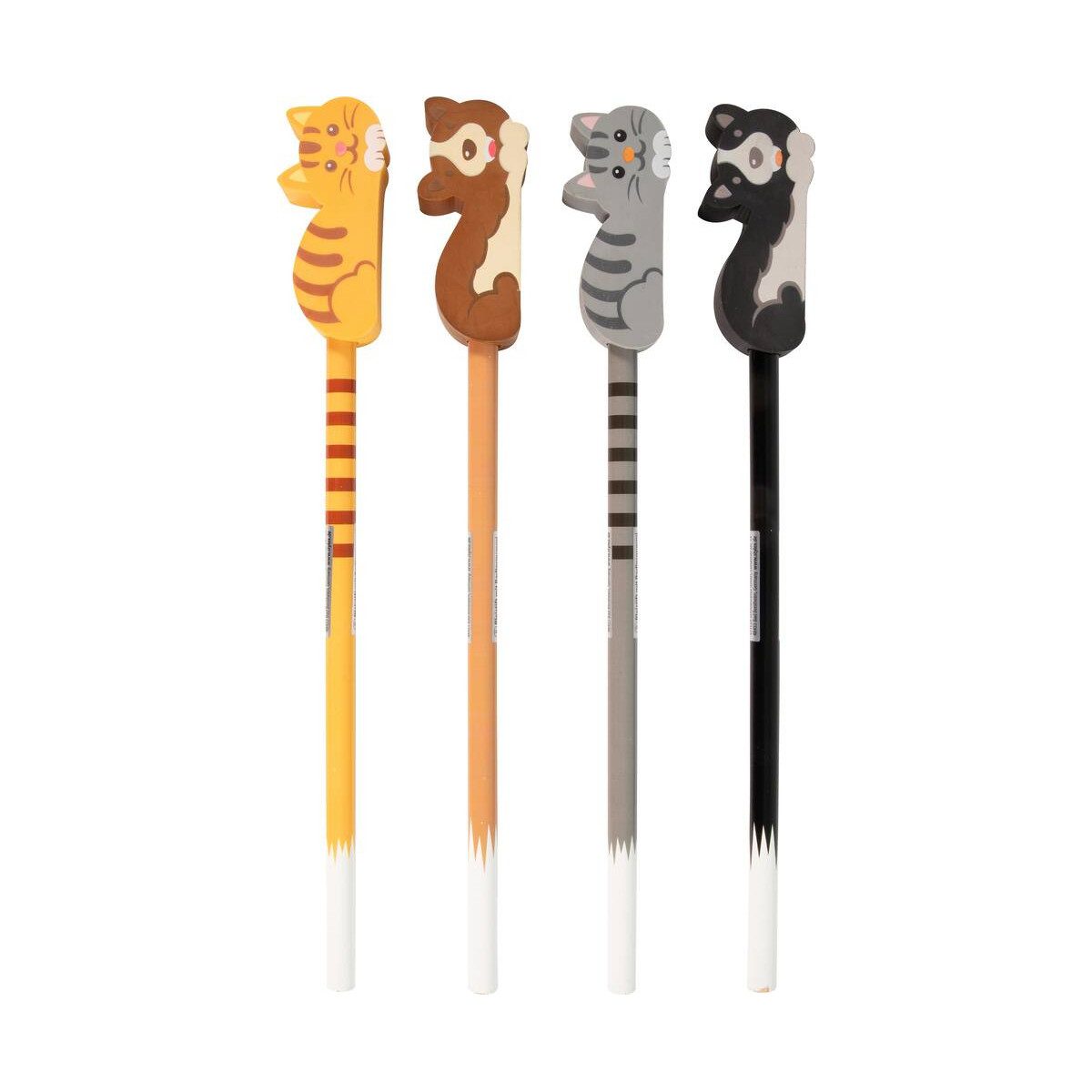 Stylex Schreibwaren Bleistift 4 Bleistifte / mit Radiergummi-Topper "Hund und Katze"