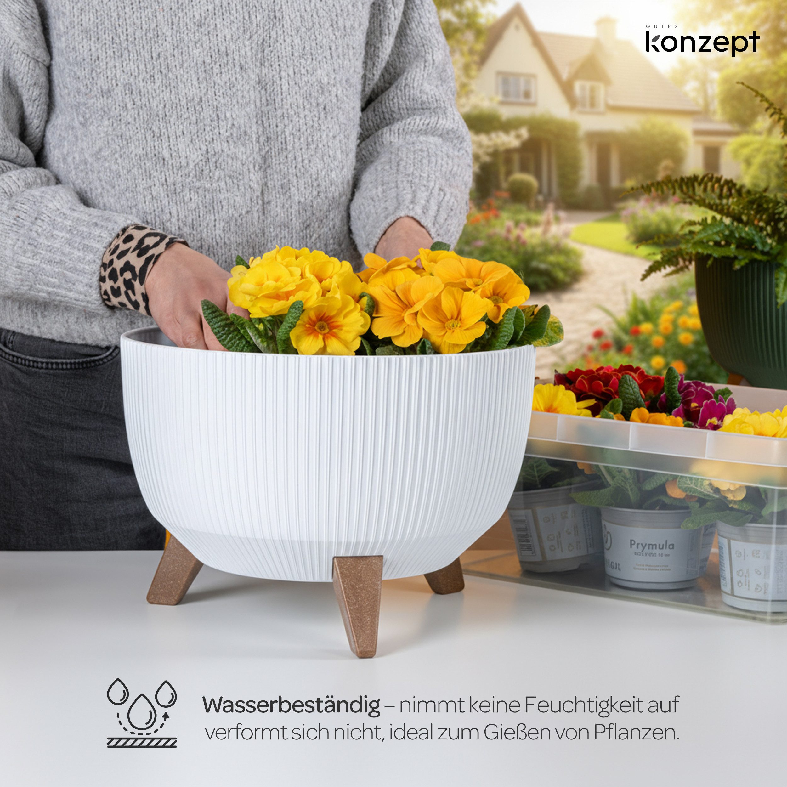 KONZEPT Blumentopf mit Füßen – großer Blumenkübel aus Kunststoff, runde Pflanzschale, 40 oder 47cm, modern & wetterfest, für Innen und Außen – Bild 4 von 5