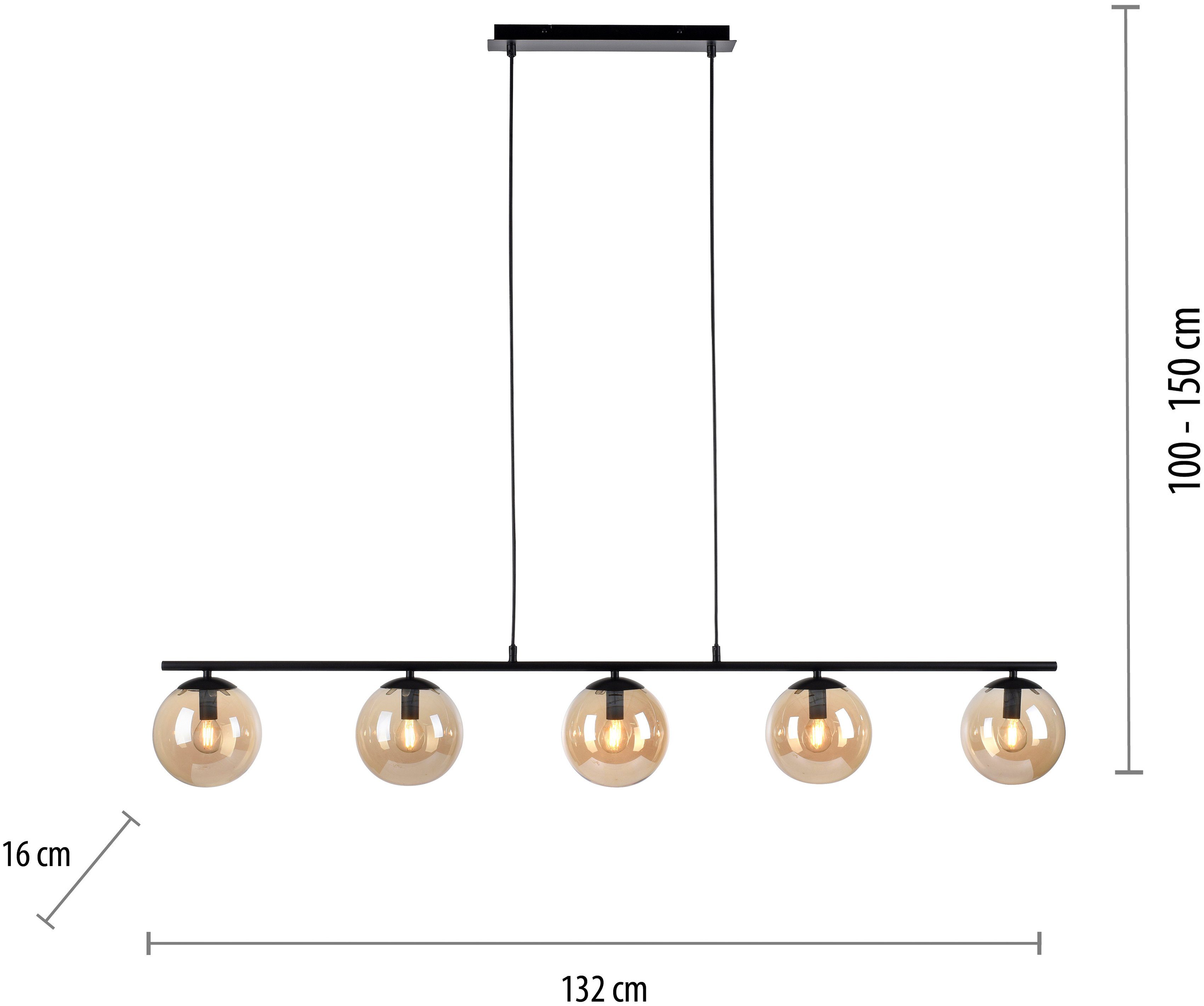 schwarz Glas, Hängelampe Leuchtmittel, mit Pendelleuchte großen farbigem andas Esszimmerlampe ohne Nymölla, amber