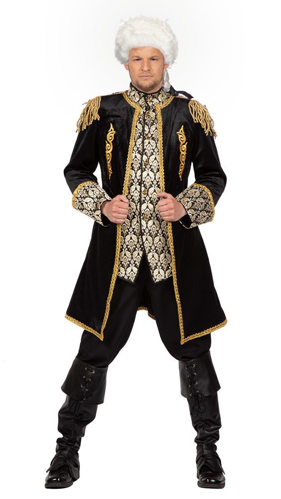 Karneval-Klamotten Kostüm Rokoko Frack Marquis Herren schwarz gold luxus, Barock Männerkostüm Jacke Partnerkostüm Historisch mit Schulterklappen