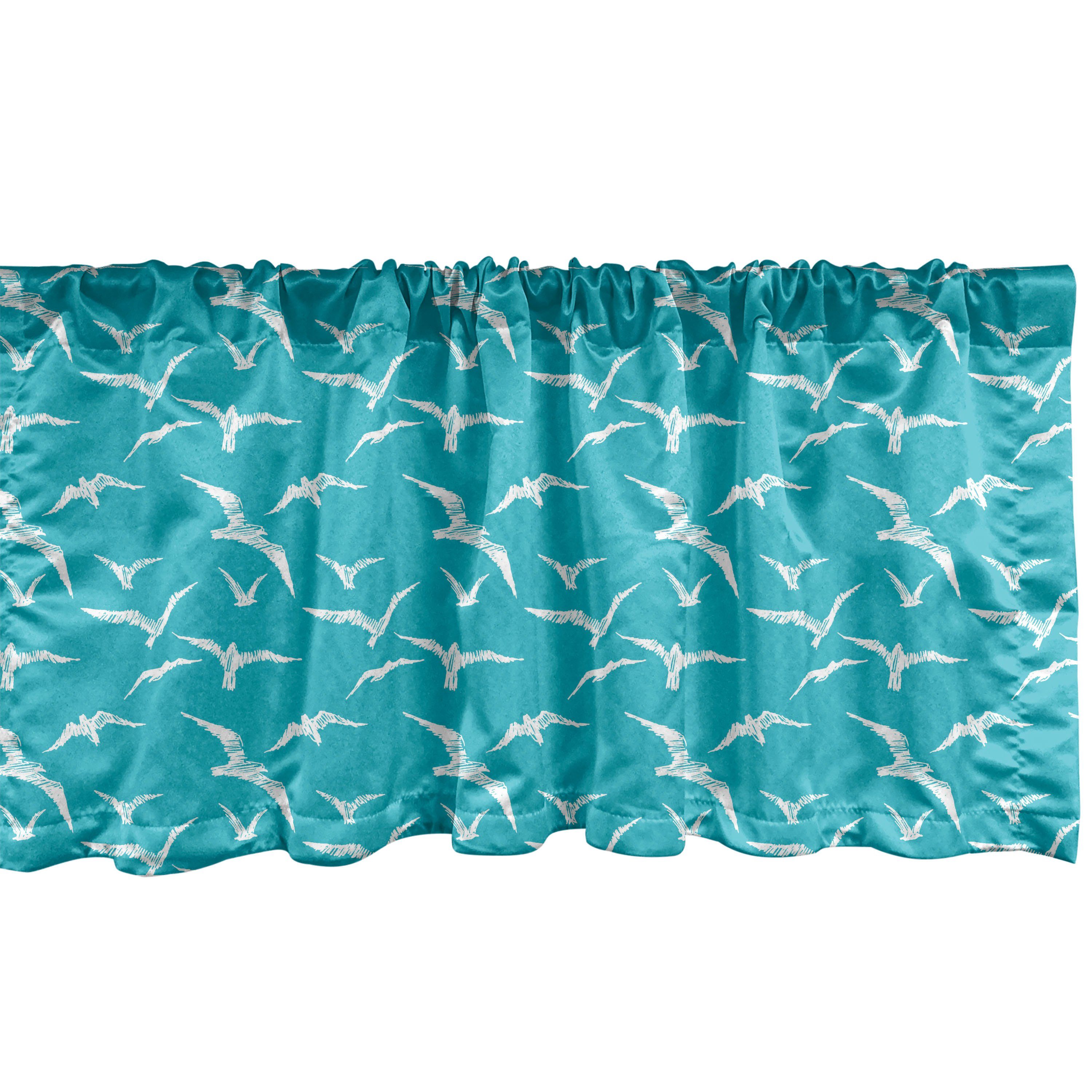 Scheibengardine Vorhang Volant für Küche Schlafzimmer Dekor mit Stangentasche, Abakuhaus, Microfaser, Himmel Sketch of Seagulls Frei fliegen