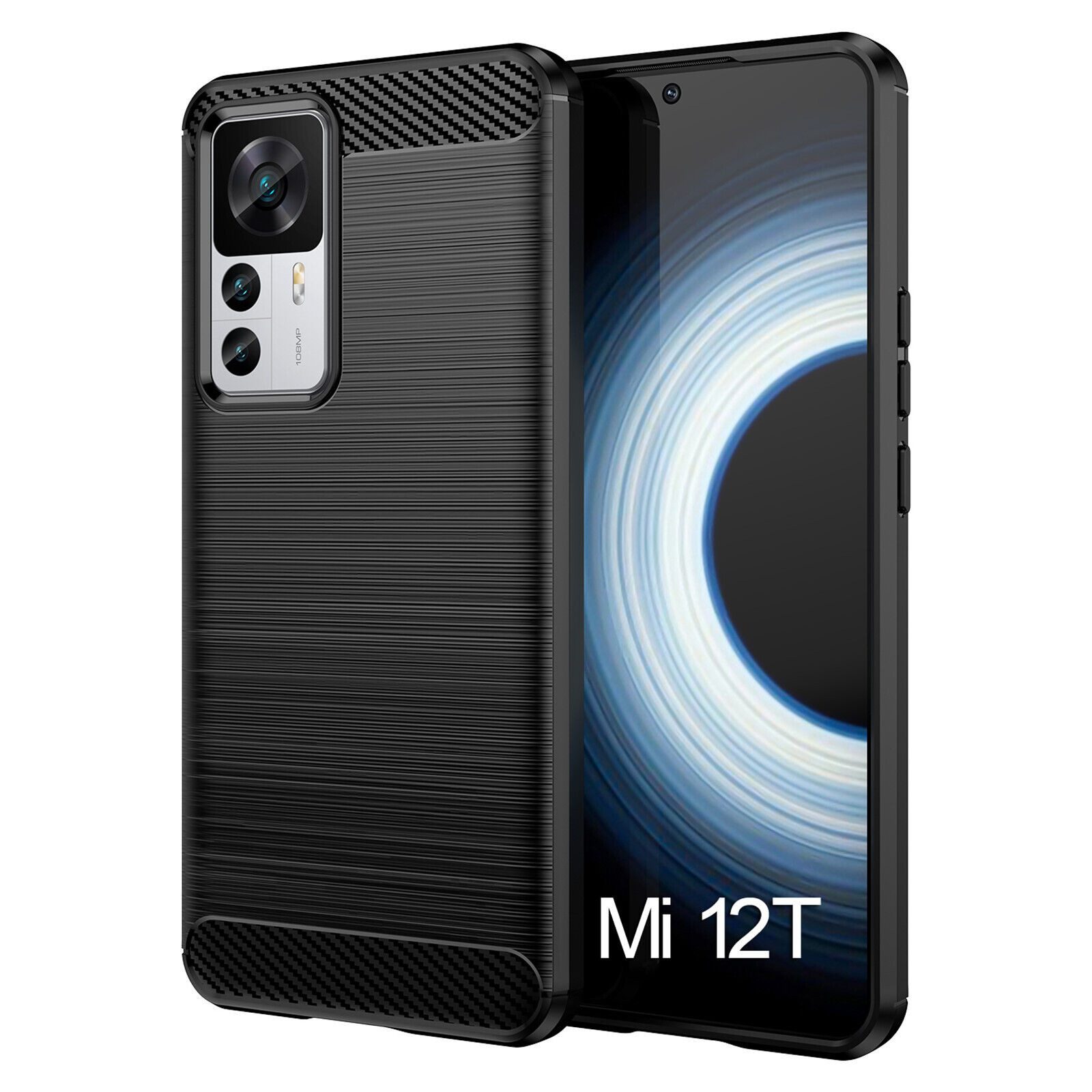 betterfon Handyhülle Carbon Hülle für Xiaomi 12T / 12T Pro Backcover TPU Silikon Schwarz, Carbon-Look – stoßfestes Case mit Air-Cushion & Metall-Optik
