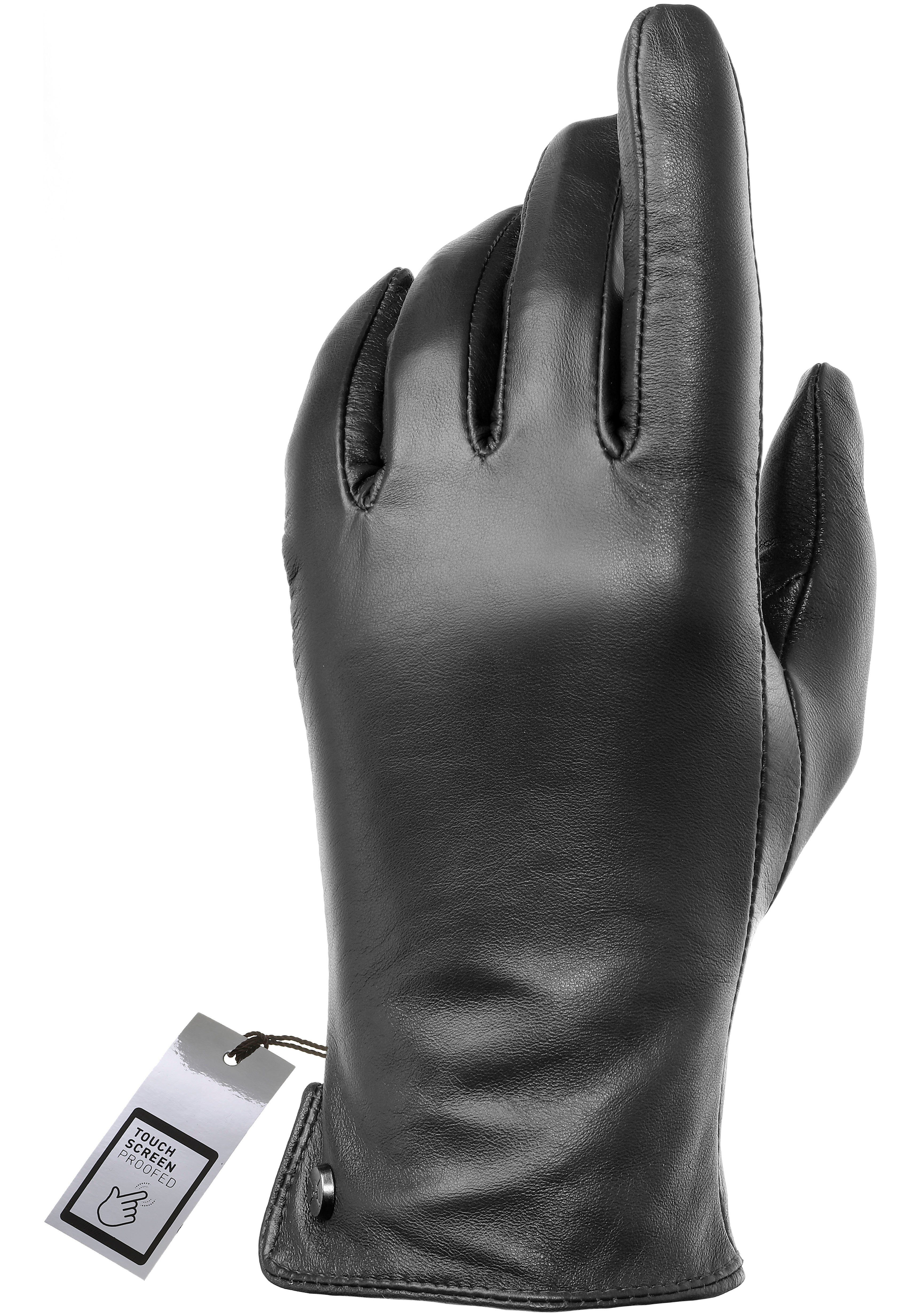 Glattlederhandschuh, Lederhandschuhe Seitenschlitz PEARLWOOD Pam black