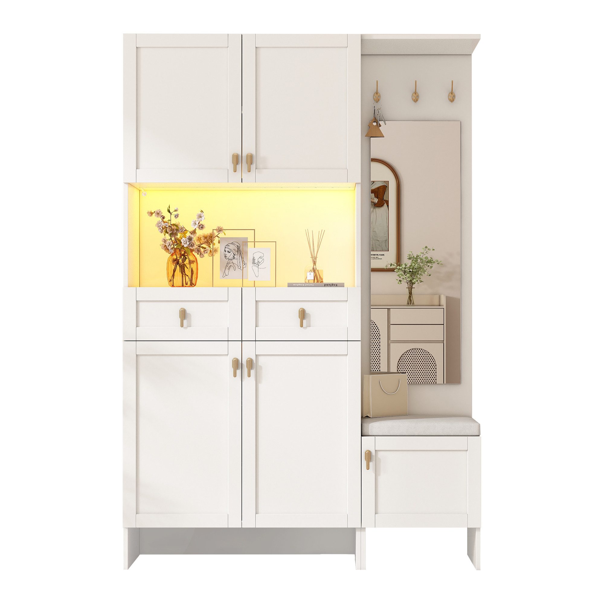 ANYSUN Garderoben-Set mit Schuhschrank, Spiegel, 3 Haken, Klappen & Schubladen, (Spar-Set), (120*33.5*180) Softclose-Funktion, 5 Türen, Wandgarderobe