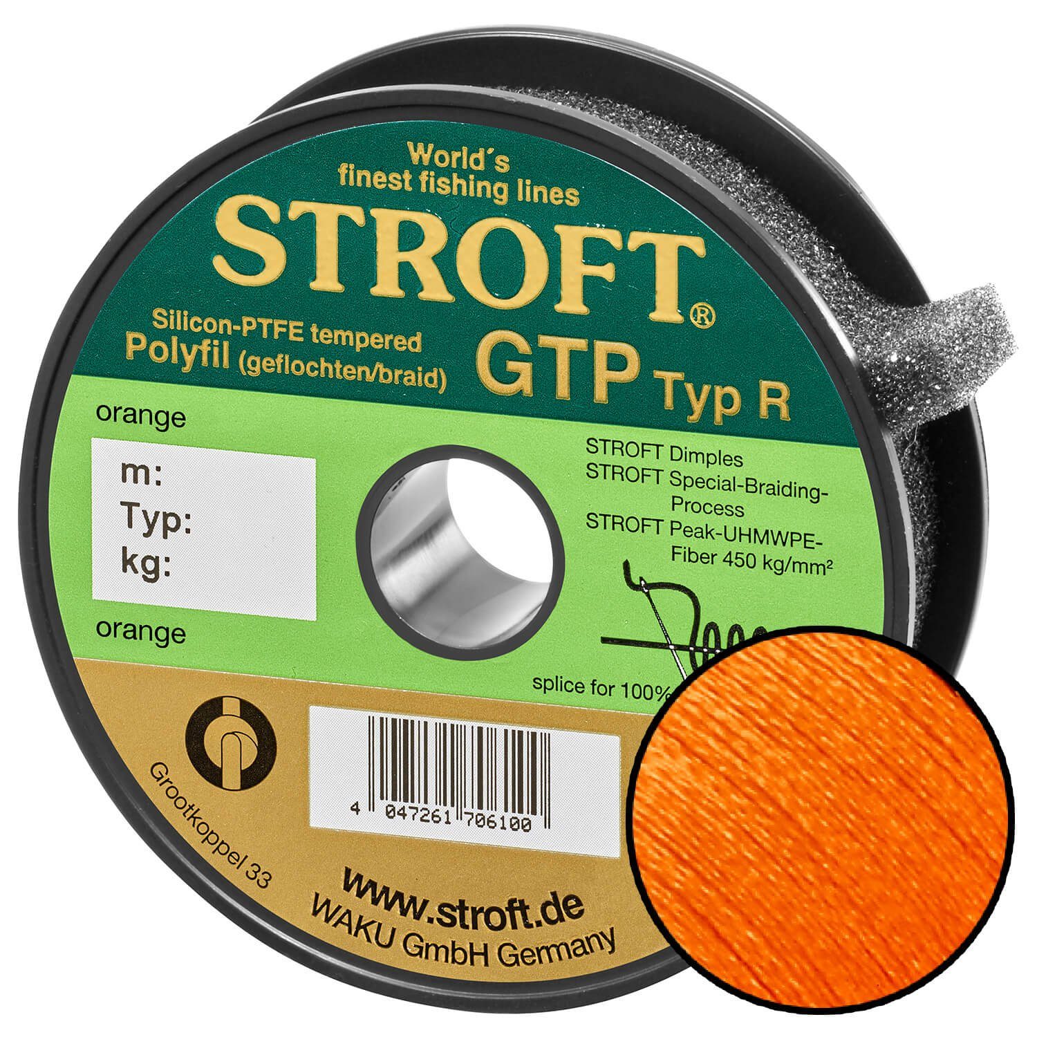 Stroft Angelschnur STROFT GTP Typ R Geflochtene Angelschnur 200m orange, 200 m Länge, 0.15 mm Fadendurchmesser, (1-St), 4.5kg Tragkraft