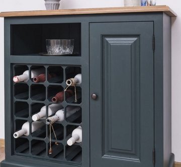 Casa Padrino Weinschrank Landhausstil Weinschrank mit Tür Graublau / Naturfarben 90 x 41 x H. 90 cm - Landhausstil Möbel