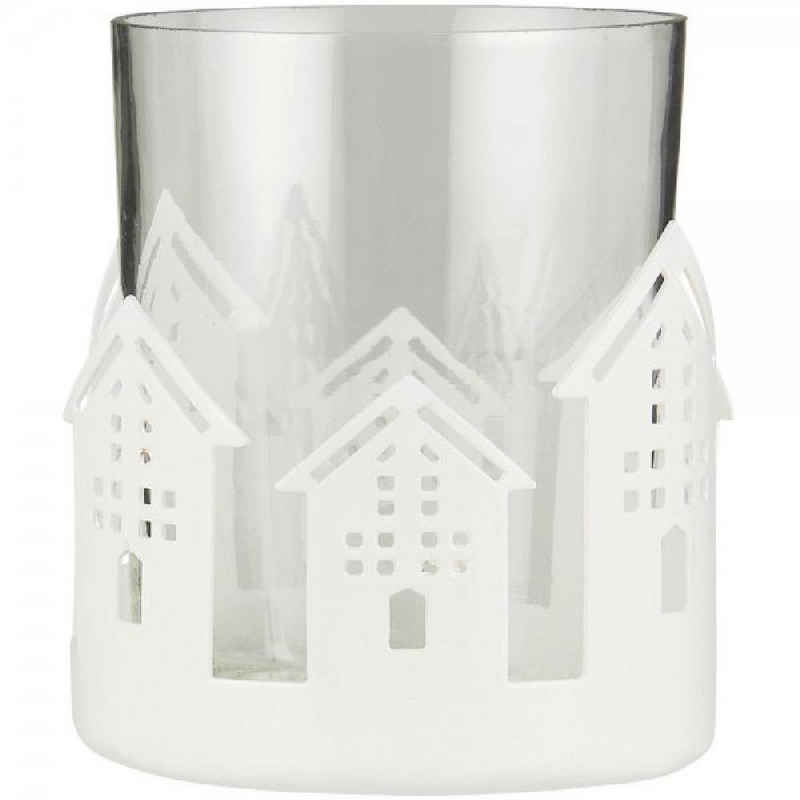 Ib Laursen Windlicht Ib Laursen Kerzenhalter für Teelicht mit Häusern aus Metall Weiß (8,5x