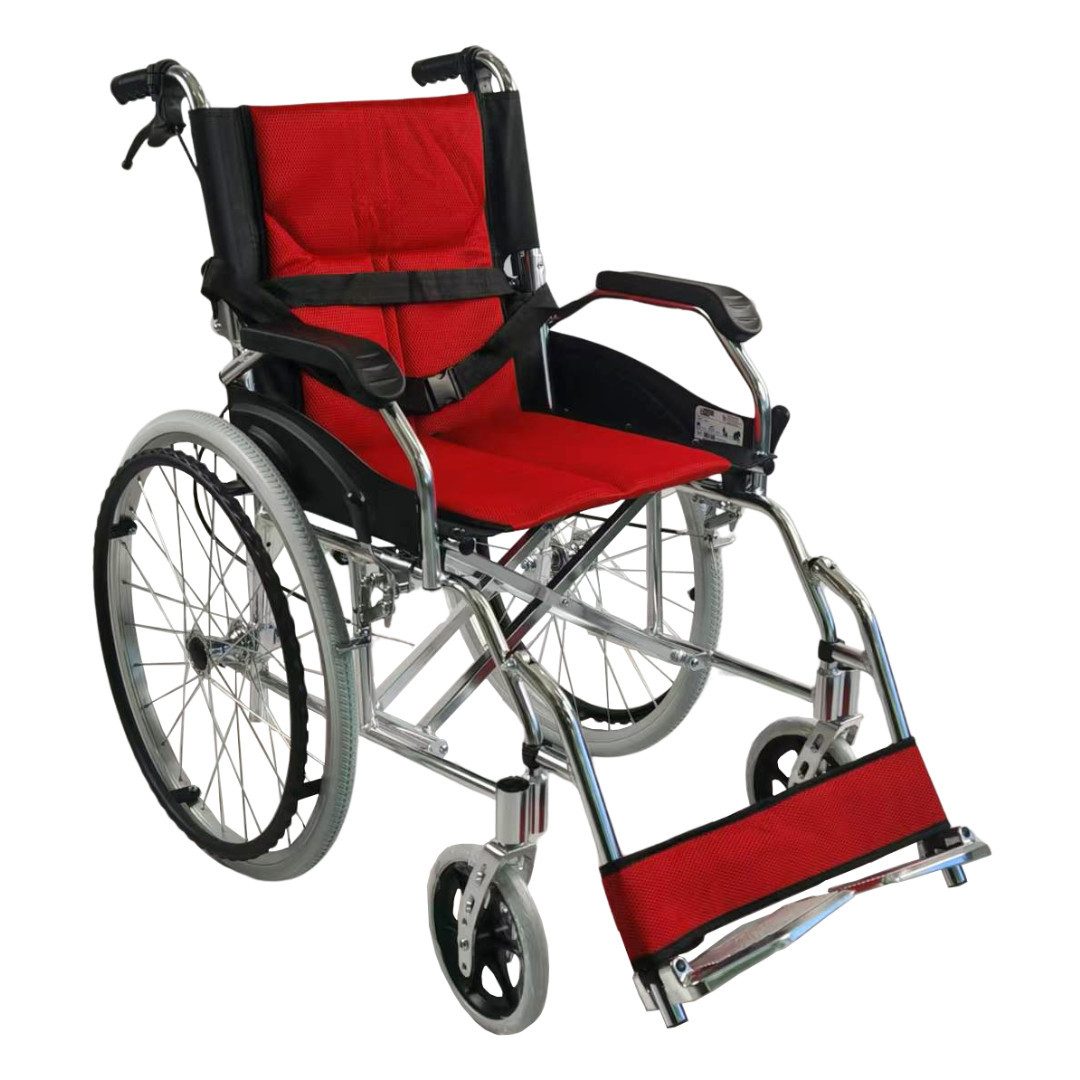 abc HOME Rollstuhl Leichtgewichtrollstuhl Aluminium – nur 11kg – faltbar & bis 120kg, Rot