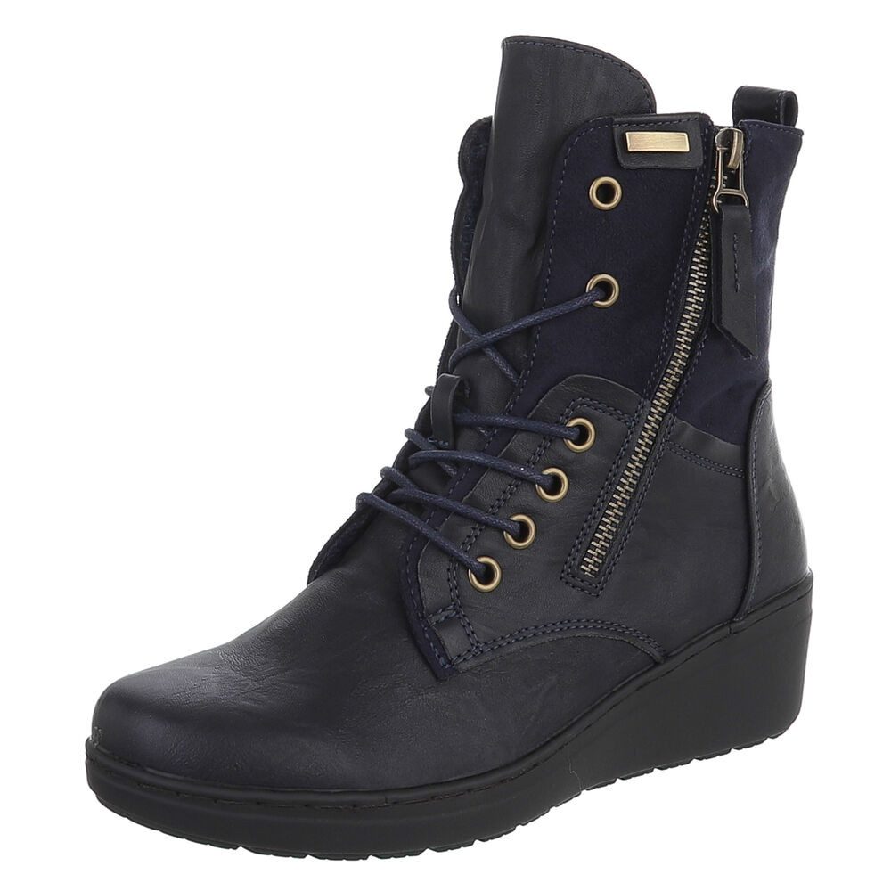 Ital-Design Damen Полусапожки mit Schnürung und Reißverschluss Schnürstiefelette (90598635) Keilabsatz/Wedge Полусапожки in Dunkelblau