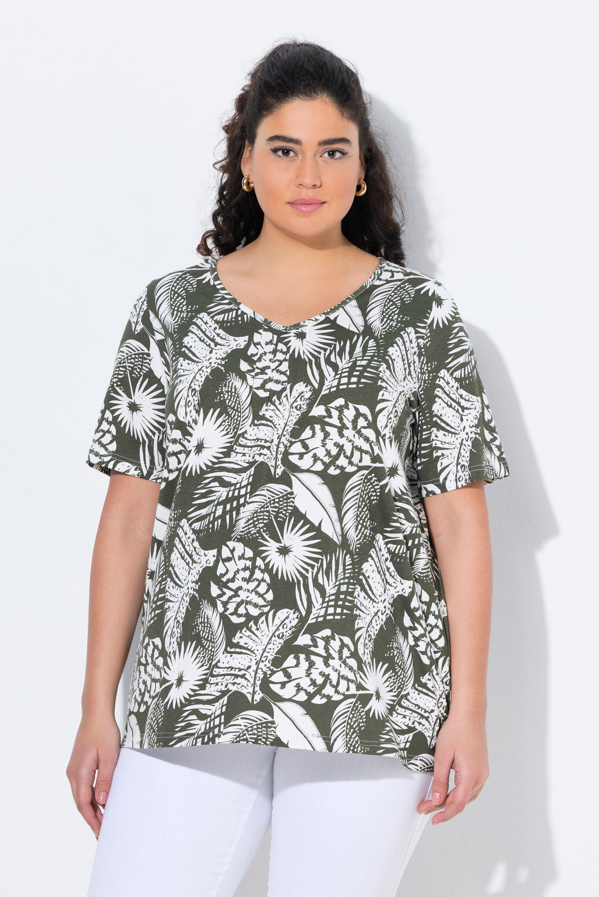 Ulla Popken T-Shirt T-Shirt Federn A-Linie günstig online kaufen