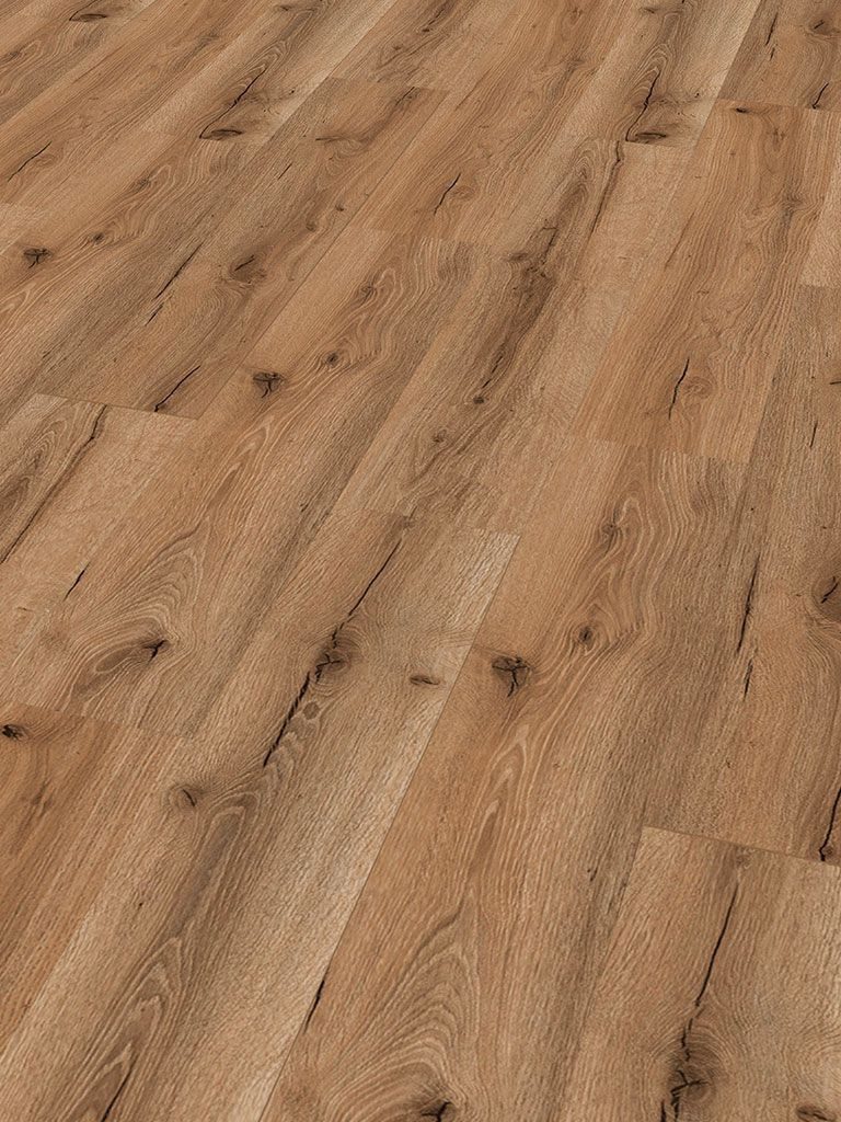 Check Vinylboden Klick-Vinyl SPC 5 mm Vinylboden Breitdiele inkl. Trittschalldämmung, Weichmacherfrei - 1220 × 230 x 5 mm, Packung, In 1 Packung: 8 Paneele - 2,245m², Breitdiele im modernen Eiche-Dekor