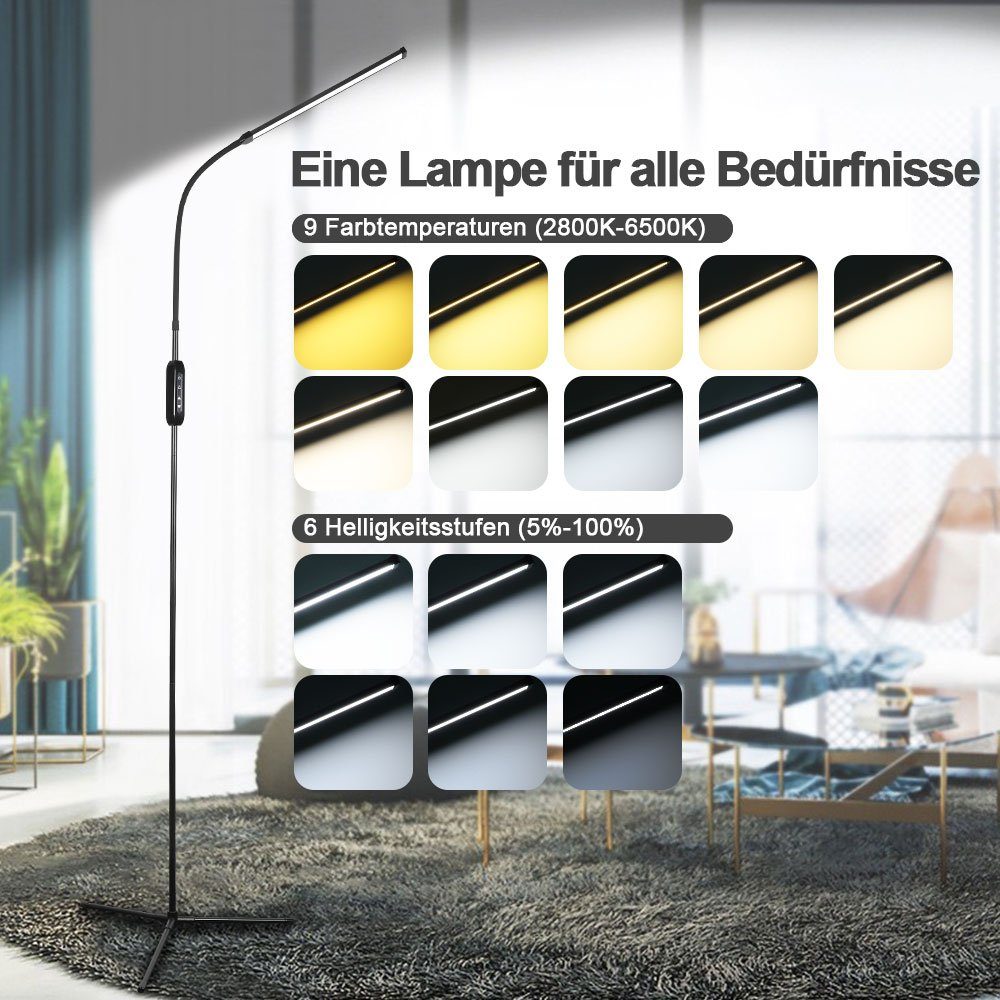 Timer, Mehrstufige mit Dimmbar, Dimmbare Stehlampe Einstellbare Stehlampe mit Einstellbare LED Bogenlampe, Stehlampe für Schlafzimmer Wohnzimmer,Stehlampe Fernbedienung, Schwarz Stehleuchte, MUPOO Farbtemperatur