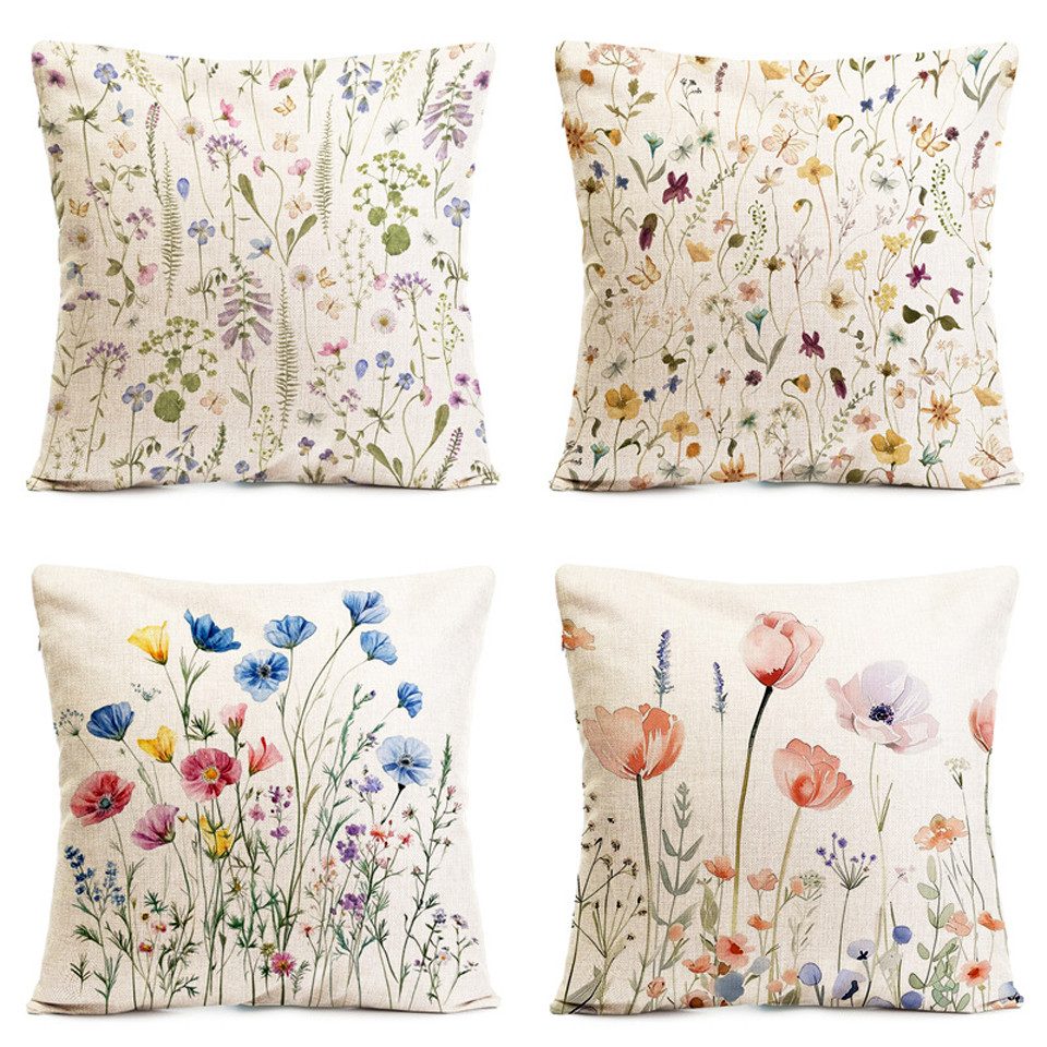 Diwzbyn Kissenbezug 4er-Set Kissenbezüge mit Blumenmuster, Sofakissenhüllen, (4 Stück), geeignet für Wohnraum- und Outdoor-Dekoration