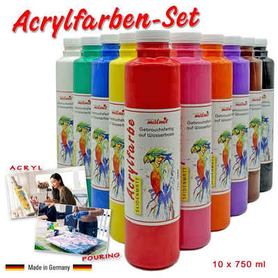 creative malmit® Acrylfarbe Acrylfarben 10er Set je 750 ml Künstlerfarben Acryl Malfarbe