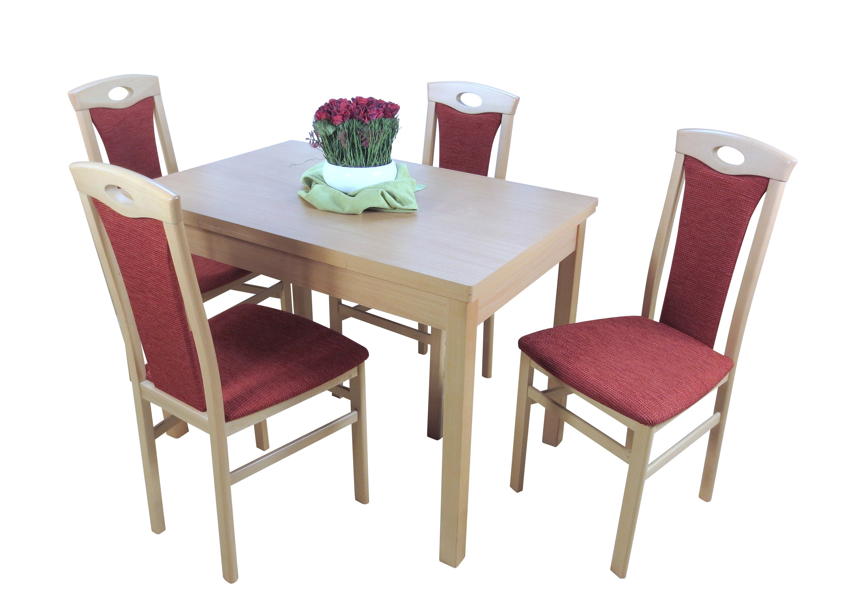 moebel-direkt-online Essgruppe Janina, (Spar-Set, Tischgruppe 5tlg), Tisch mit 4 Stühlen Farb-Nr. 2 = Buche-Nachbildung/terra