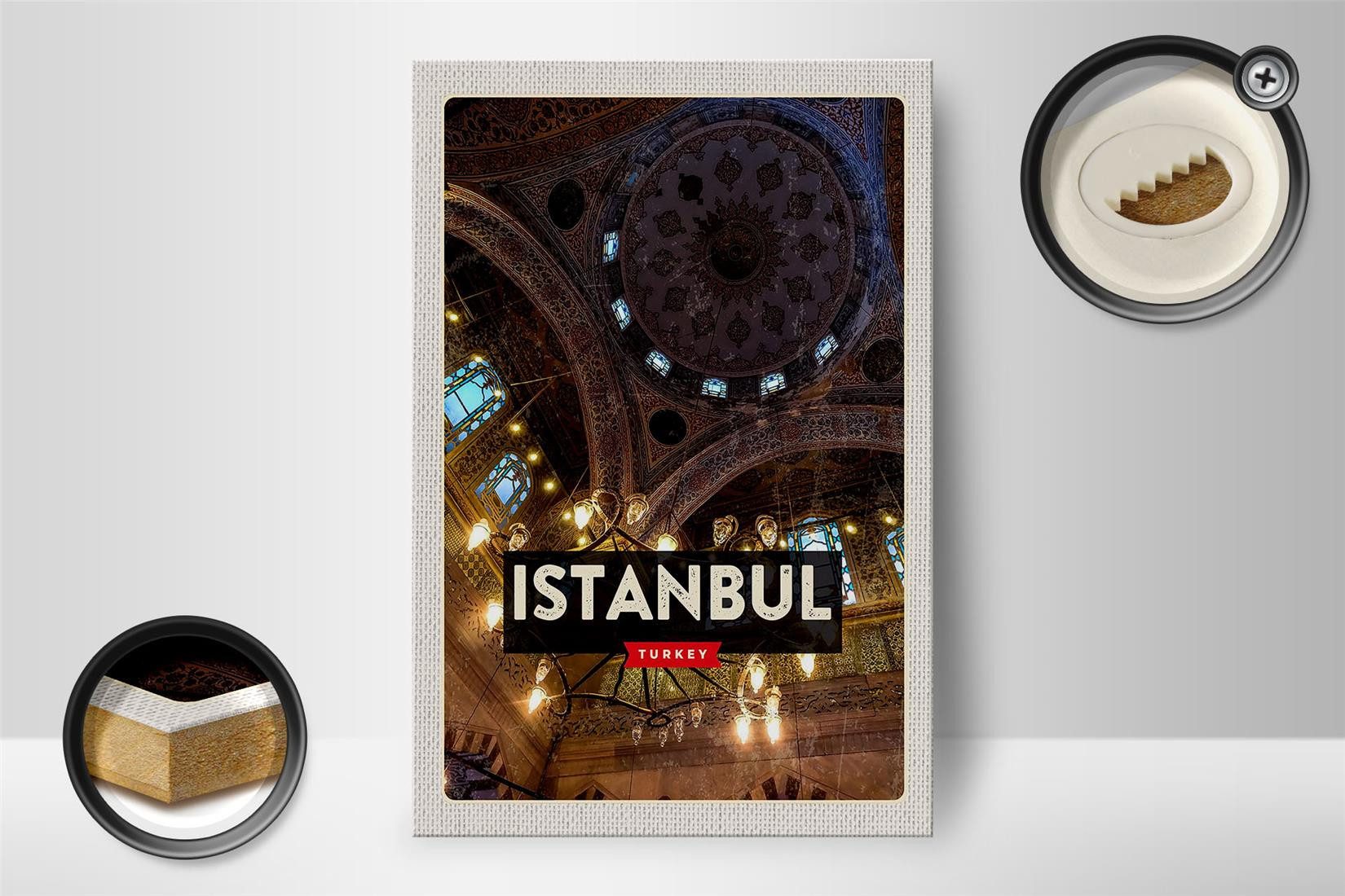 Femer GmbH Holzbild Reise 12x18 cm Retro Istanbul Turkey Großer Markt, (1 St), Glatte Holzfaserplatte (MDF), vorn beschichtet