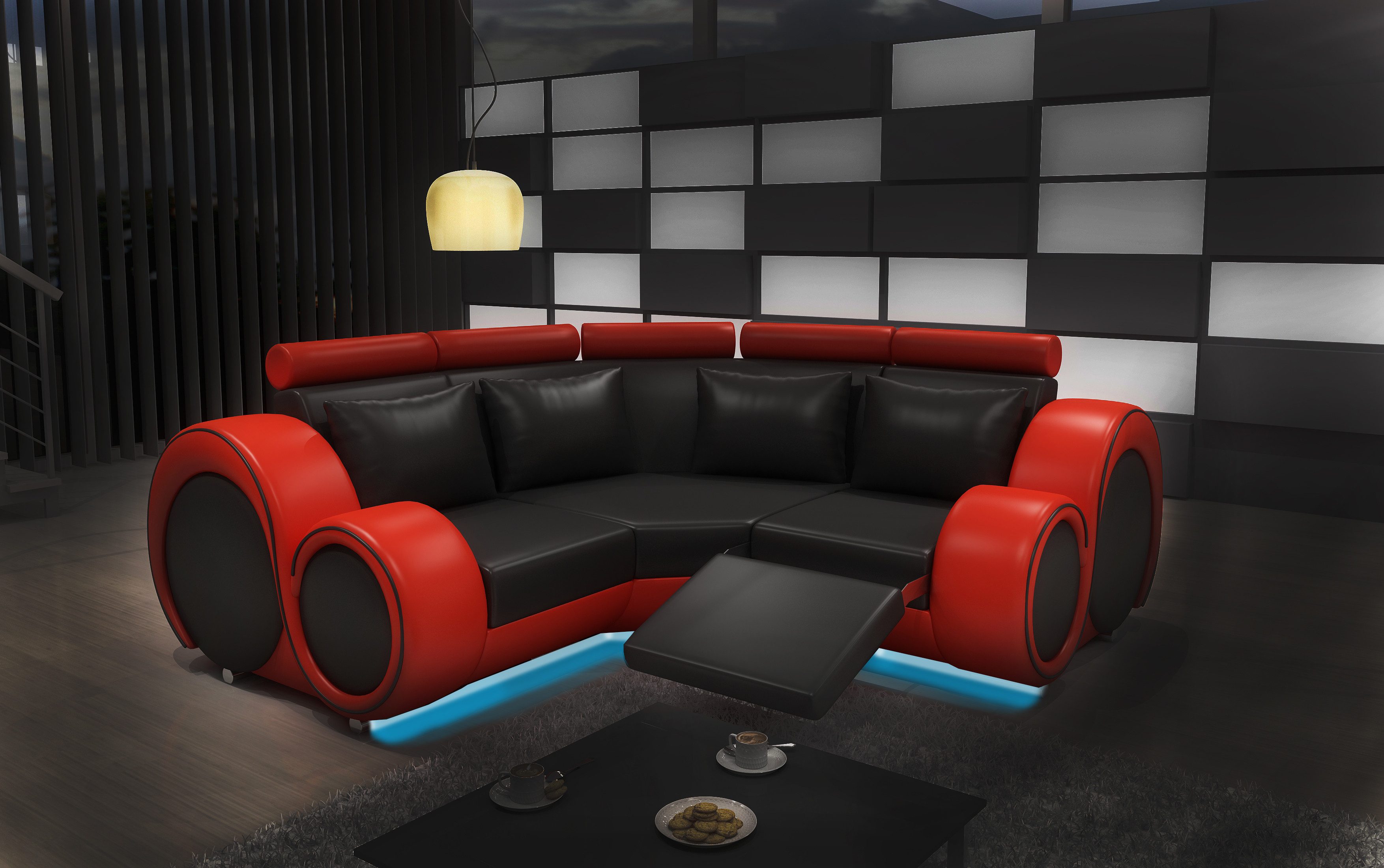 JVmoebel Ecksofa Elegantes Ledersofa mit USB-Anschlüssen und modernem Design, Made in Europa