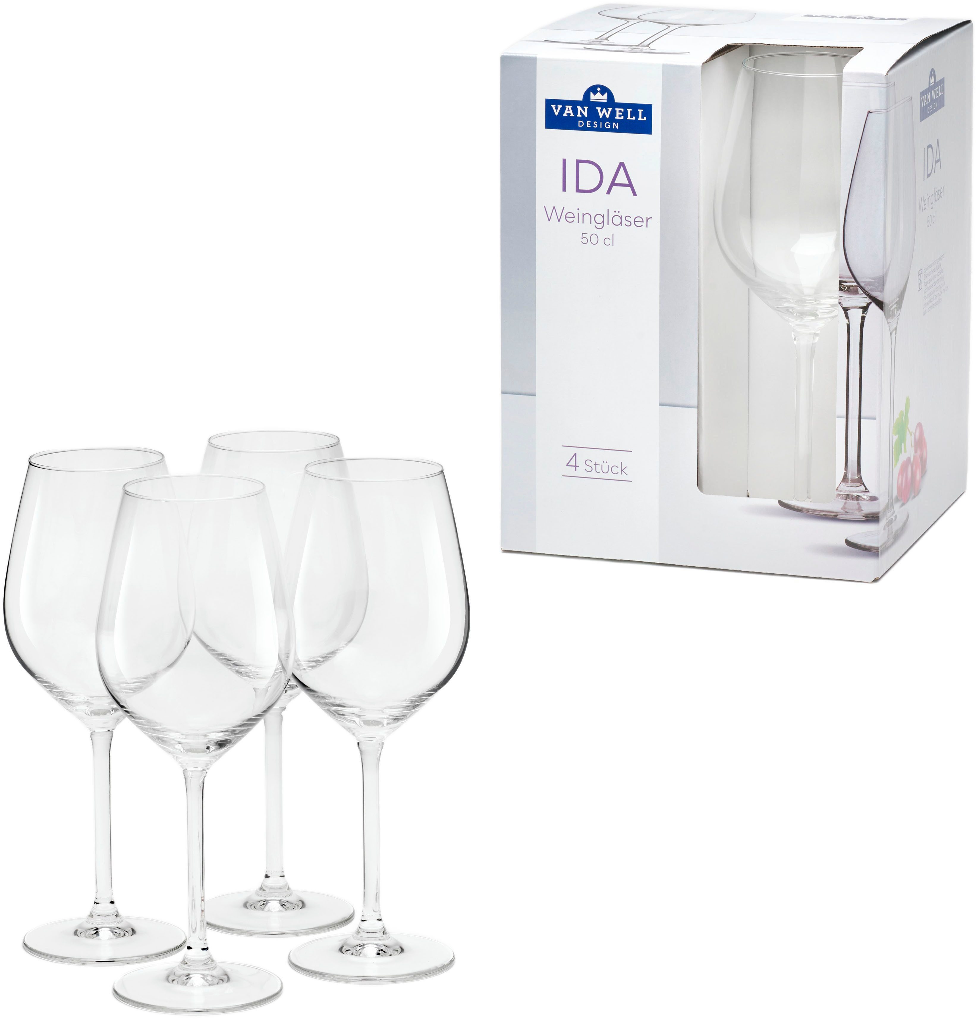 van Well Weinglas Ida, 4-tlg., Glas, spülmaschinengeeignet, 50 cl, 4-teilig