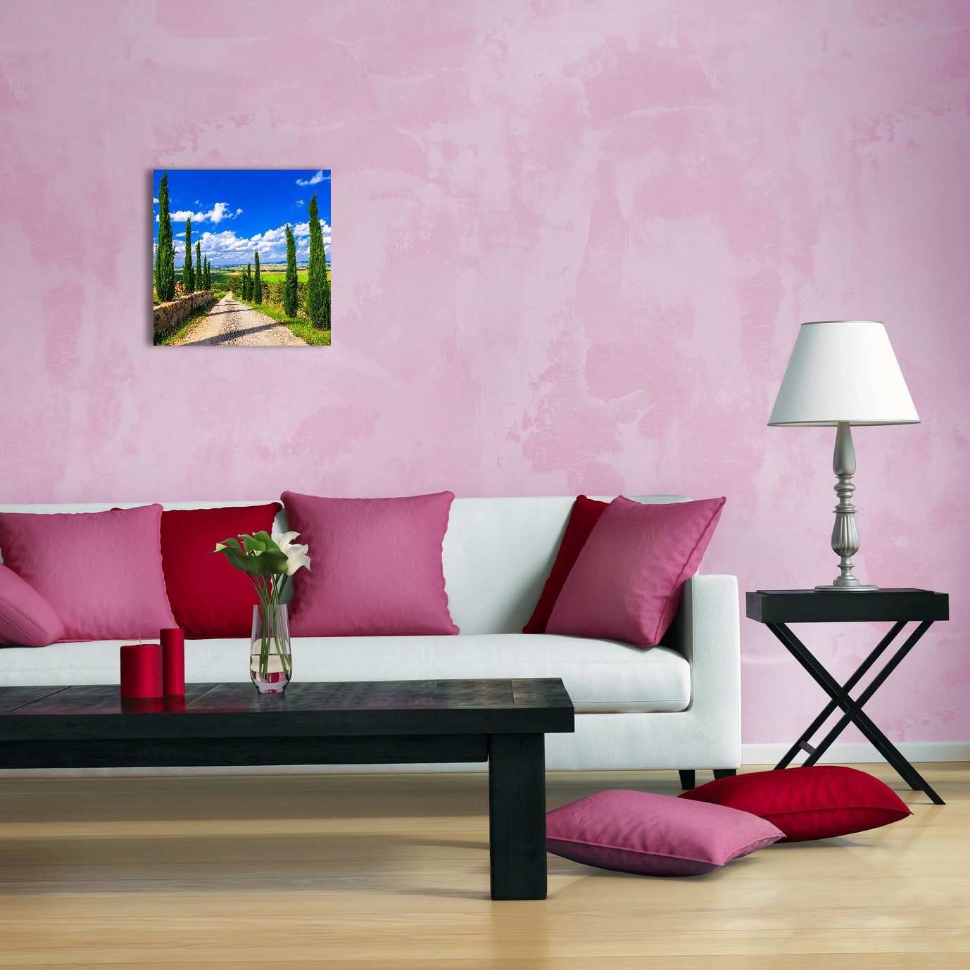 Wallario Acrylglasbild, Zypressenweg in der Toskana, in verschiedenen Ausführungen
