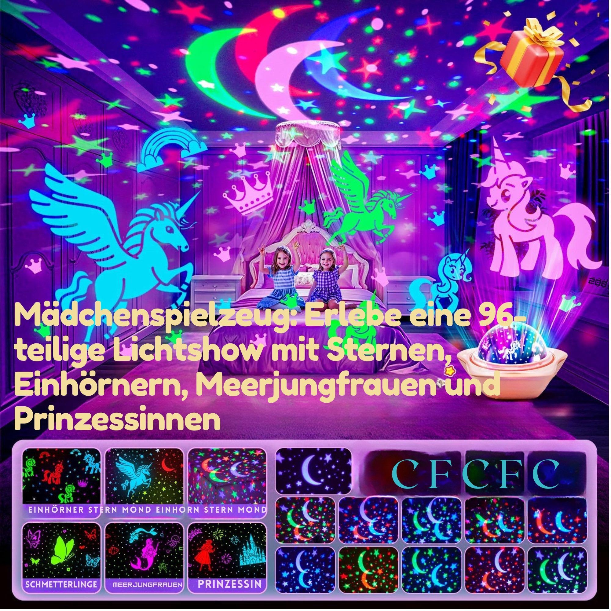 Vivitar LED-Sternenhimmel Projektor Nachtlicht 96 Lichteffekten, 6 Projektionsfolien 16 Farbmodi, 1 Meter Kabel, Fernbedienung Stimmungsbeleuchtung, Projektions – Bild 3 von 5