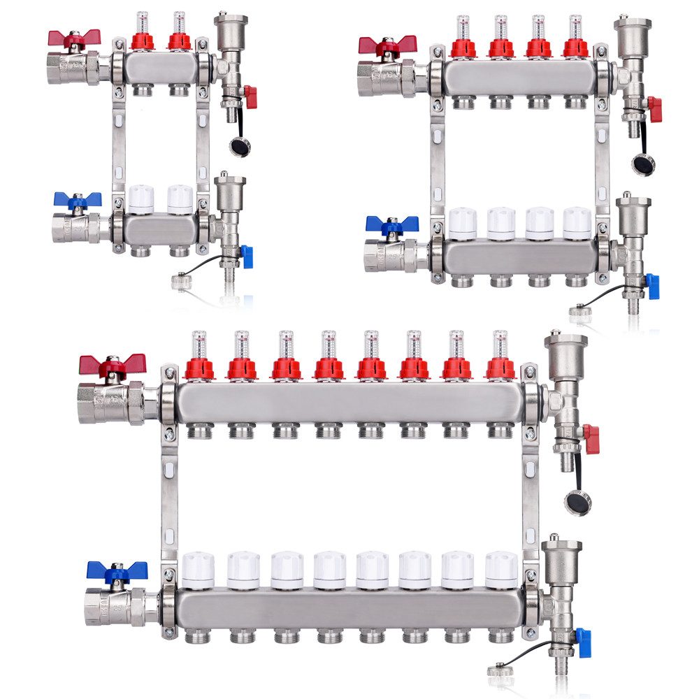 XERSEK Полы с подогревом Edelstahl Heizkreisverteiler für Полы с подогревом inkl. 1" Kugelhähne, mit Entlüfter Durchflussmesser für HKV