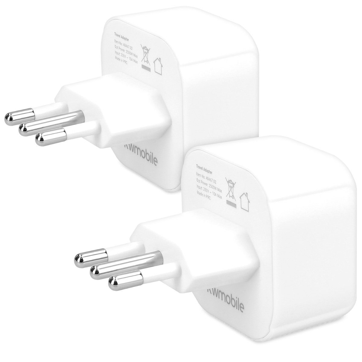 kwmobile 2x Reiseadapter Italien Typ-L - Schuko EU zu Typ L Steckdose Adapter, 6.70 cm