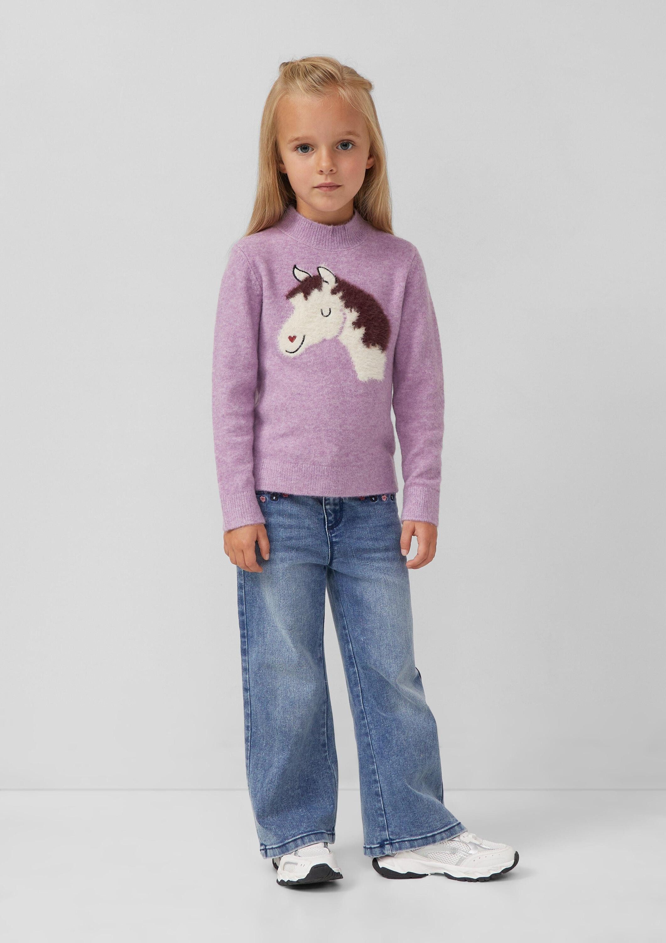 s.Oliver Longpullover Strickpullover Strickpullover mit flauschigem Pferde-Motiv