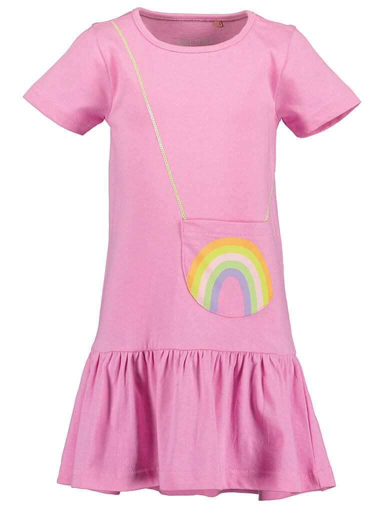 Blue Seven Sommerkleid Kinder Mädchen Kleid Baumwolle - Sommerkleid mit aufgesetzter Tasche Fronttasche mit Regenbogen-Applikation, Kurzarm, Rundhalsausschnitt