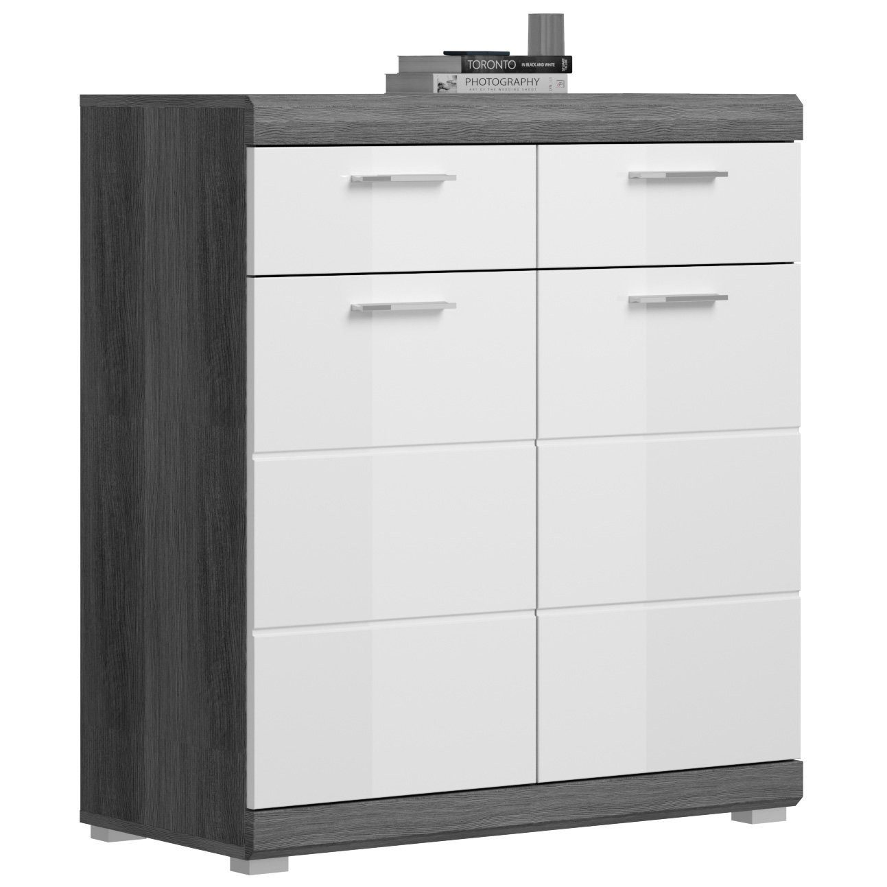 Newroom Schuhschrank Bianca Schuhschrank Weiß Hochglanz Rauchsilber Schuhregal Schuhkommode Mo...