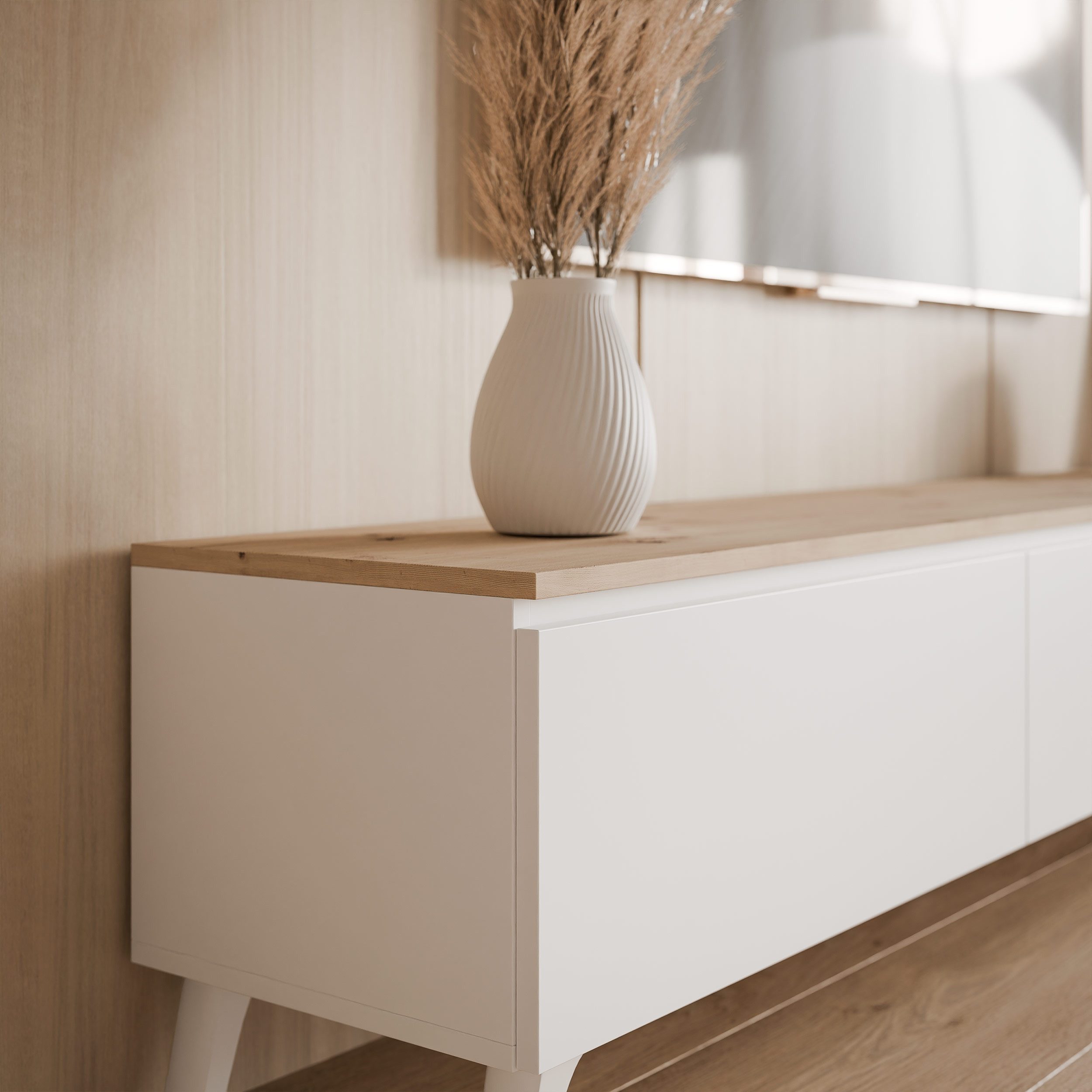 yourhouse24 Lowboard TV SELIA 200 in Weiß & Eiche auf Füßen – Skandinavischer Stil – Bild 5 von 5