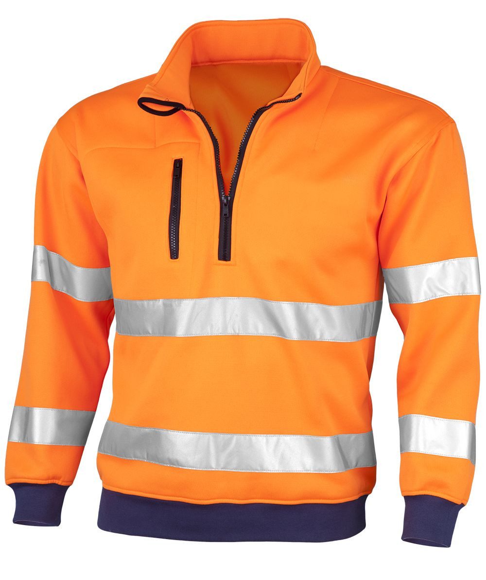 QUALITEX HIGH QUALITY WORKWEAR Sweatshirt signalfarbener Arbeitspullover für PROfessionals mit Zertifizierung (1-tlg) Warnschutz-Troyer - Atmungsaktiv - Strapazierfähig - Reflektion