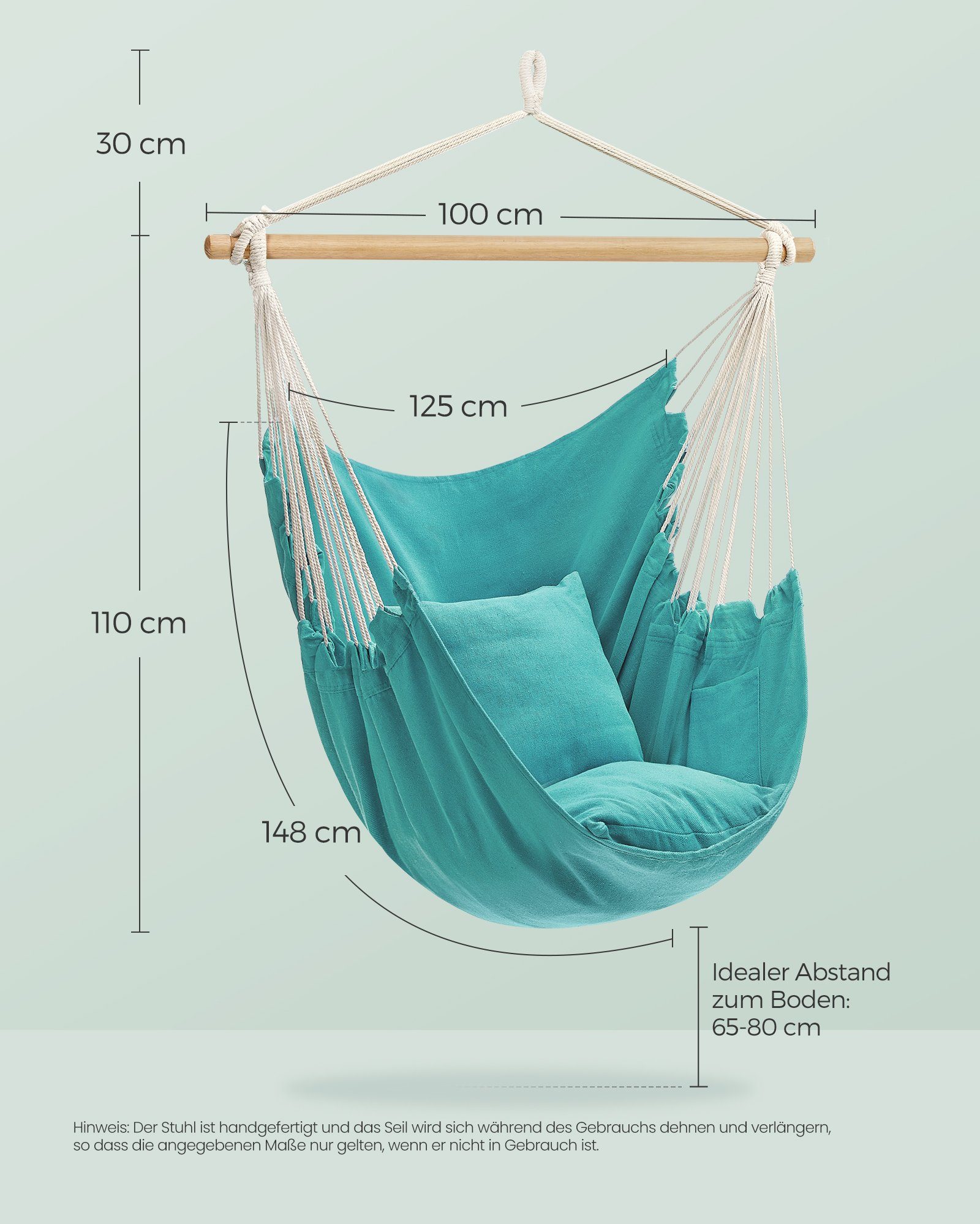 SONGMICS Hängesessel, Hängestuhl mit 2 Kissen, Metallkette, bis 150 kg belastbar