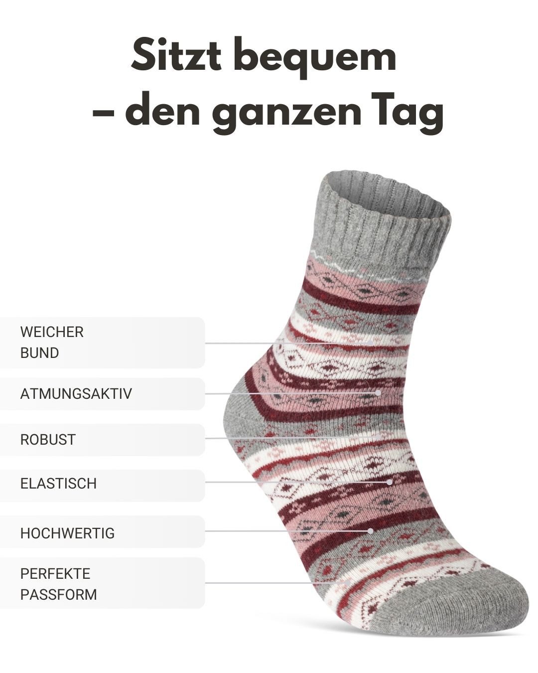 sockenkauf24 Thermosocken Damen Wintersocken warme Wollsocken Vollfrottee mit Komfortbund 5 Paar warme Haussocken - 37800