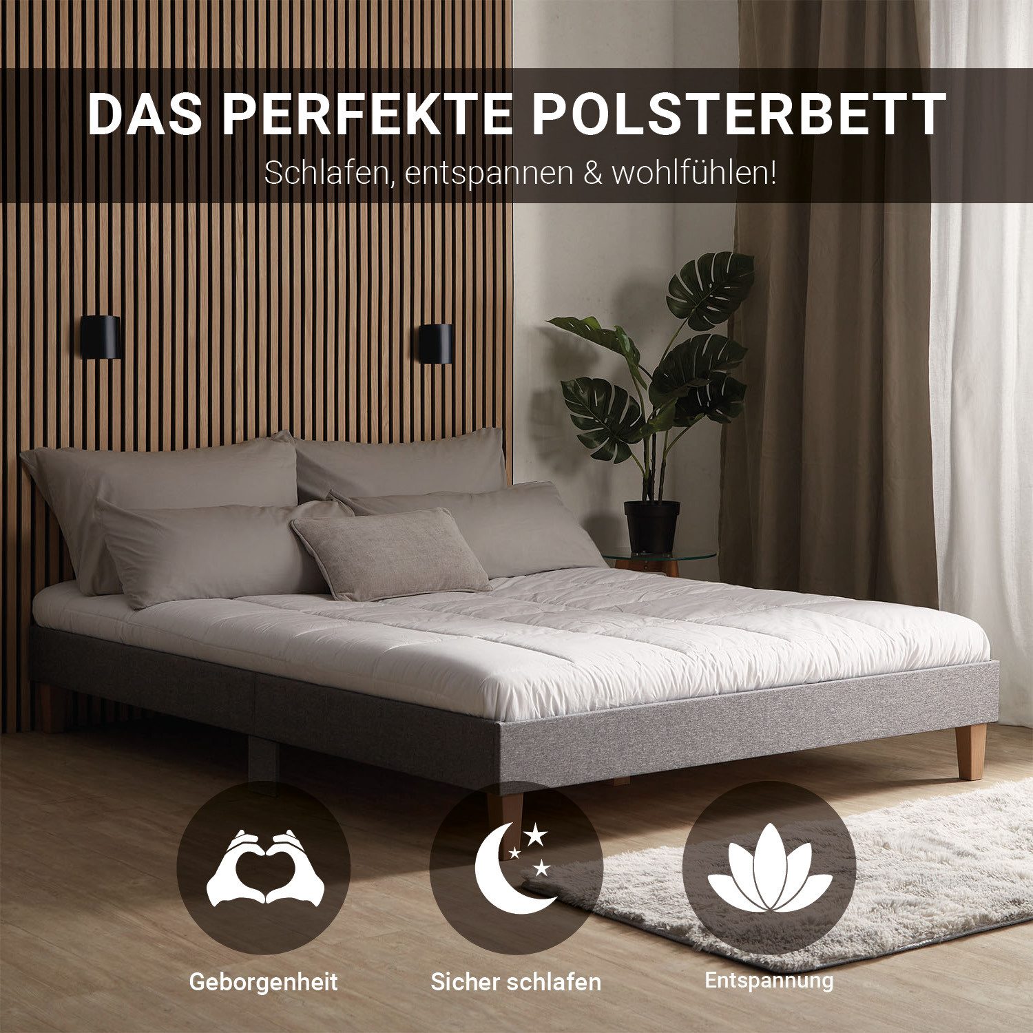 Homestyle4u Polsterbett 90x200 120x200 140x200 160x200 180x200 Doppelbett Lattenrost Futonbett (Set, mit Lattenrost), Doppelbett 160 x 200 cm