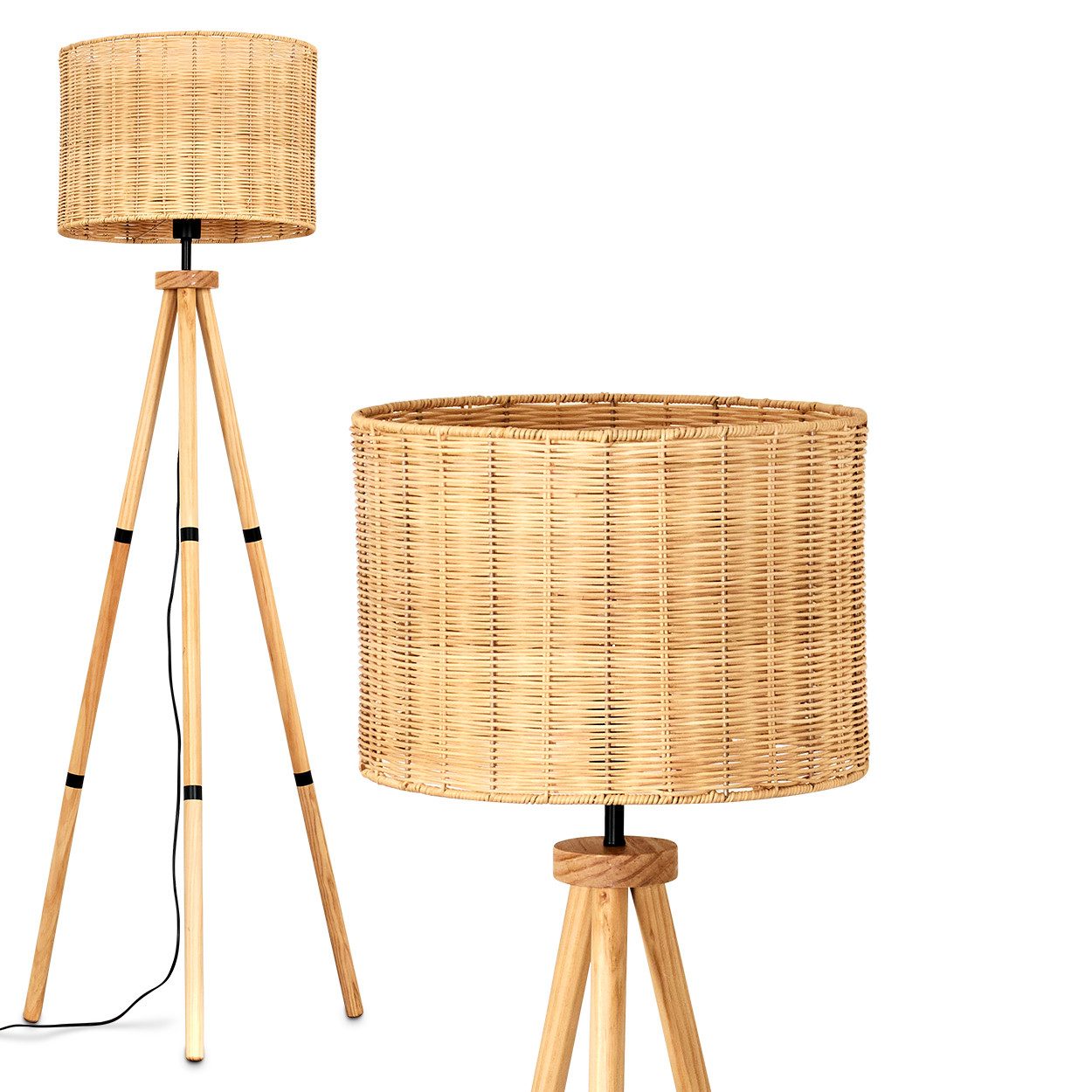 hofstein Stehlampe Stehlampe aus Holz/Rattan/Korb in Naturfarben, ohne Leuchtmittel, Boho-Style, skandinavisches Design (40 cm), Fußschalter, 1 x E27