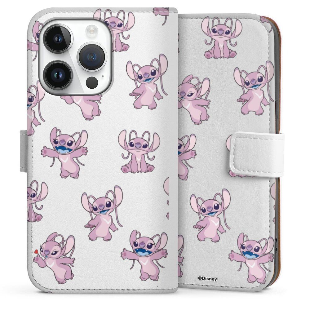 DeinDesign Handyhülle Lilo & Stitch Engel Disney Angel Faces Pattern Transparent, Apple iPhone 14 Pro Hülle Handy Flip Case Wallet Cover