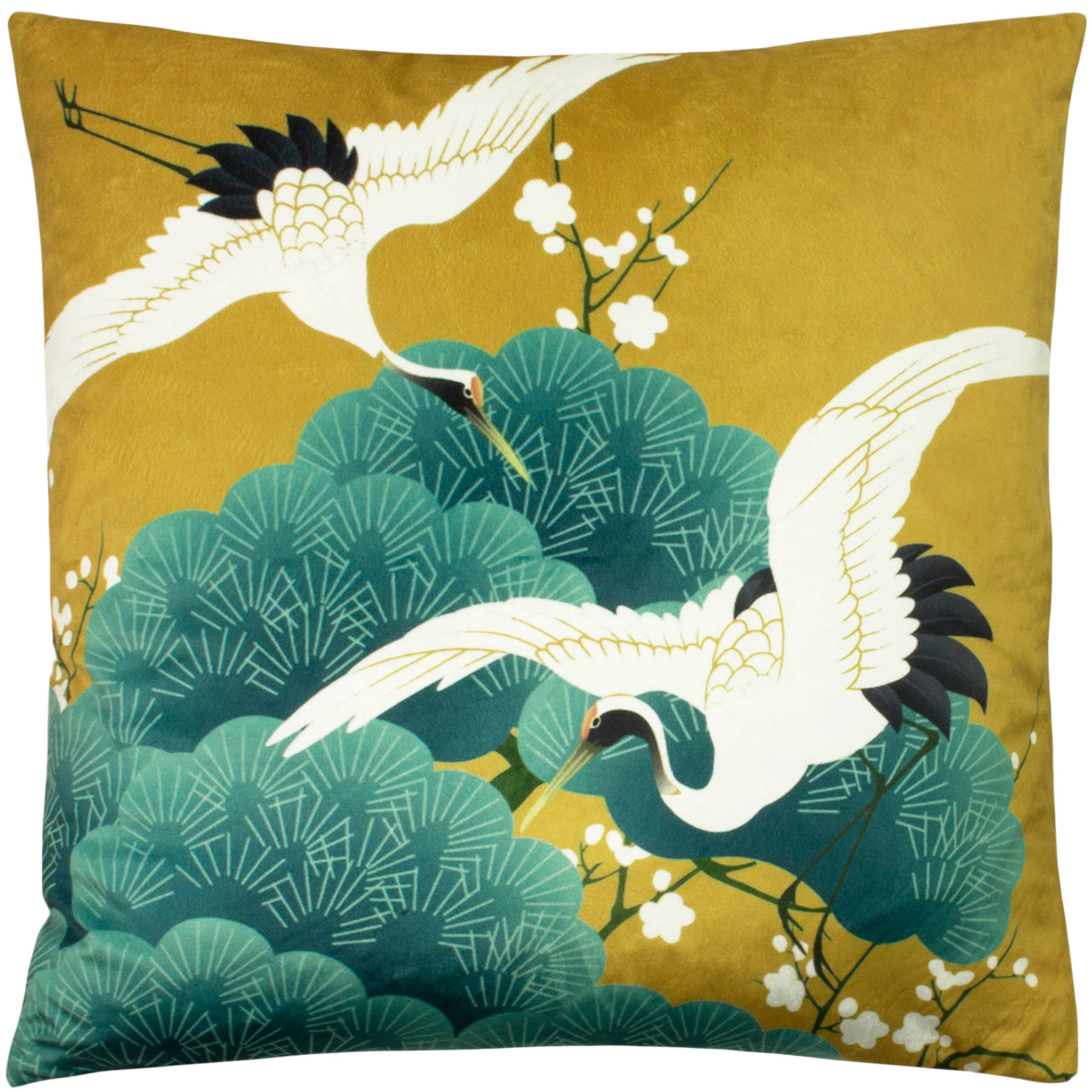 Riva Home Dekokissen Dekokissen Samt mit Füllung Japan Kranich „Kensho“ vintage 50x50 cm