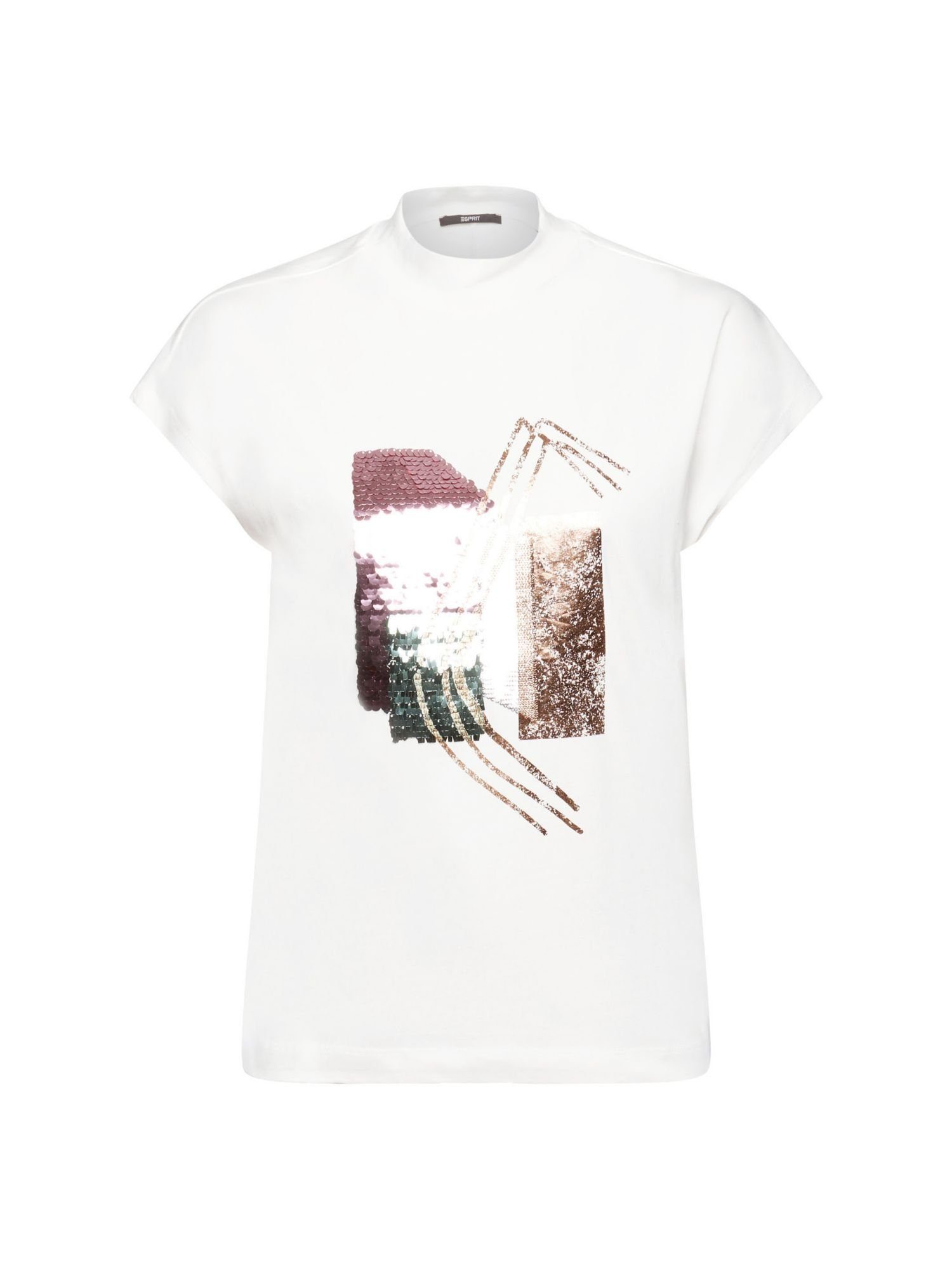 Esprit Collection T-Shirt T-Shirt mit Paillettenapplikation, TENCEL™ (1-tlg) OFF WHITE
