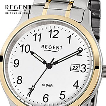 Regent Quarzuhr Regent Herren-Armbanduhr gold silber Analog, Herren Armbanduhr rund, mittel (ca. 38mm), Edelstahlarmband