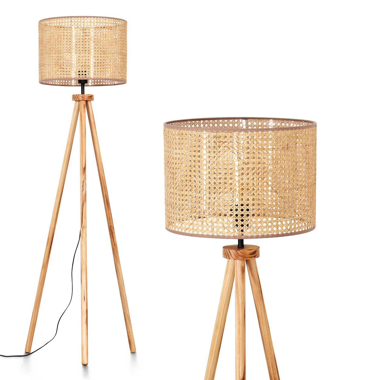 Stehlampe Stehlampe aus Holz/Metall/Rattan/Wienergeflecht in Natur/Schwarz/Beige